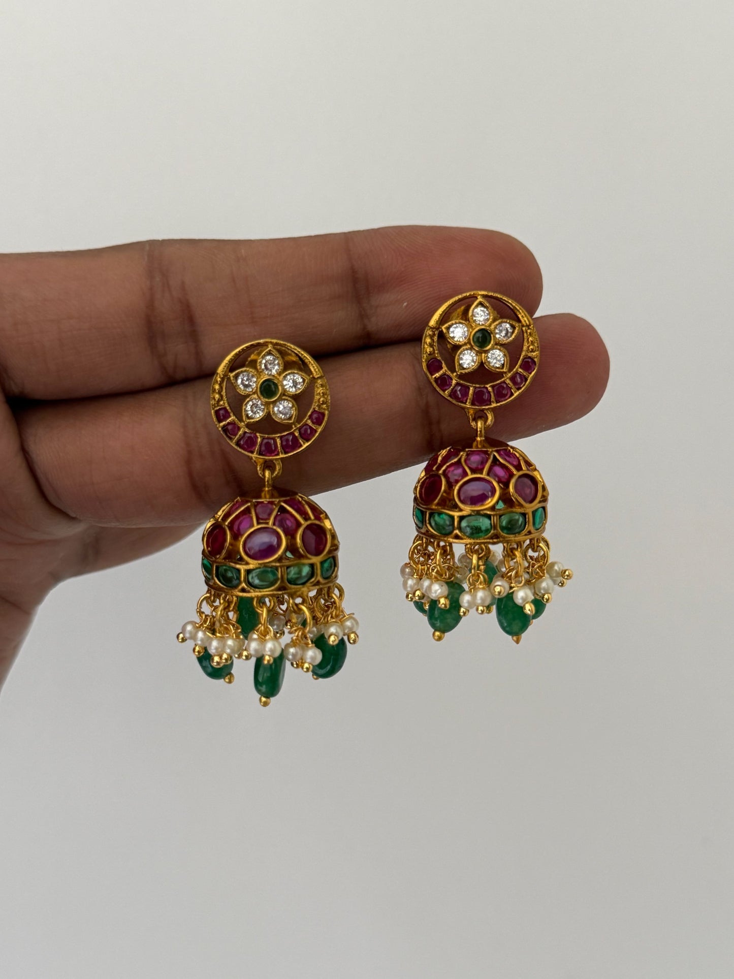 Luxury Floral Kemp Jhumka Earrings Premium Finish