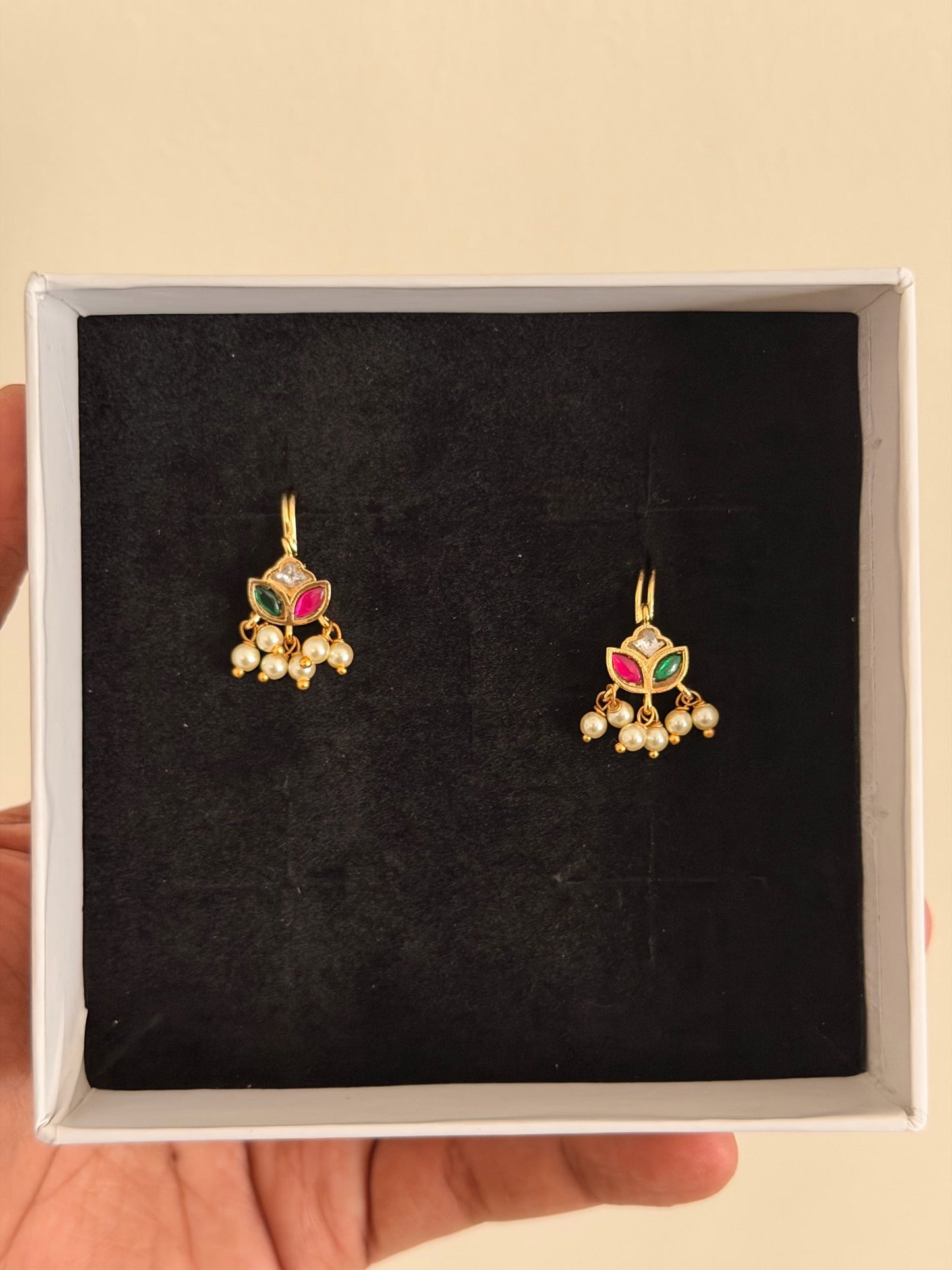 Antique Gold Plated Green Bugadi Earrings