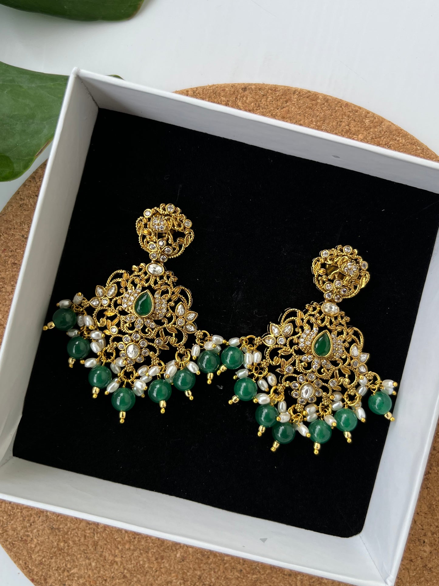 Heavy Studded Danglers - Ruby, Green