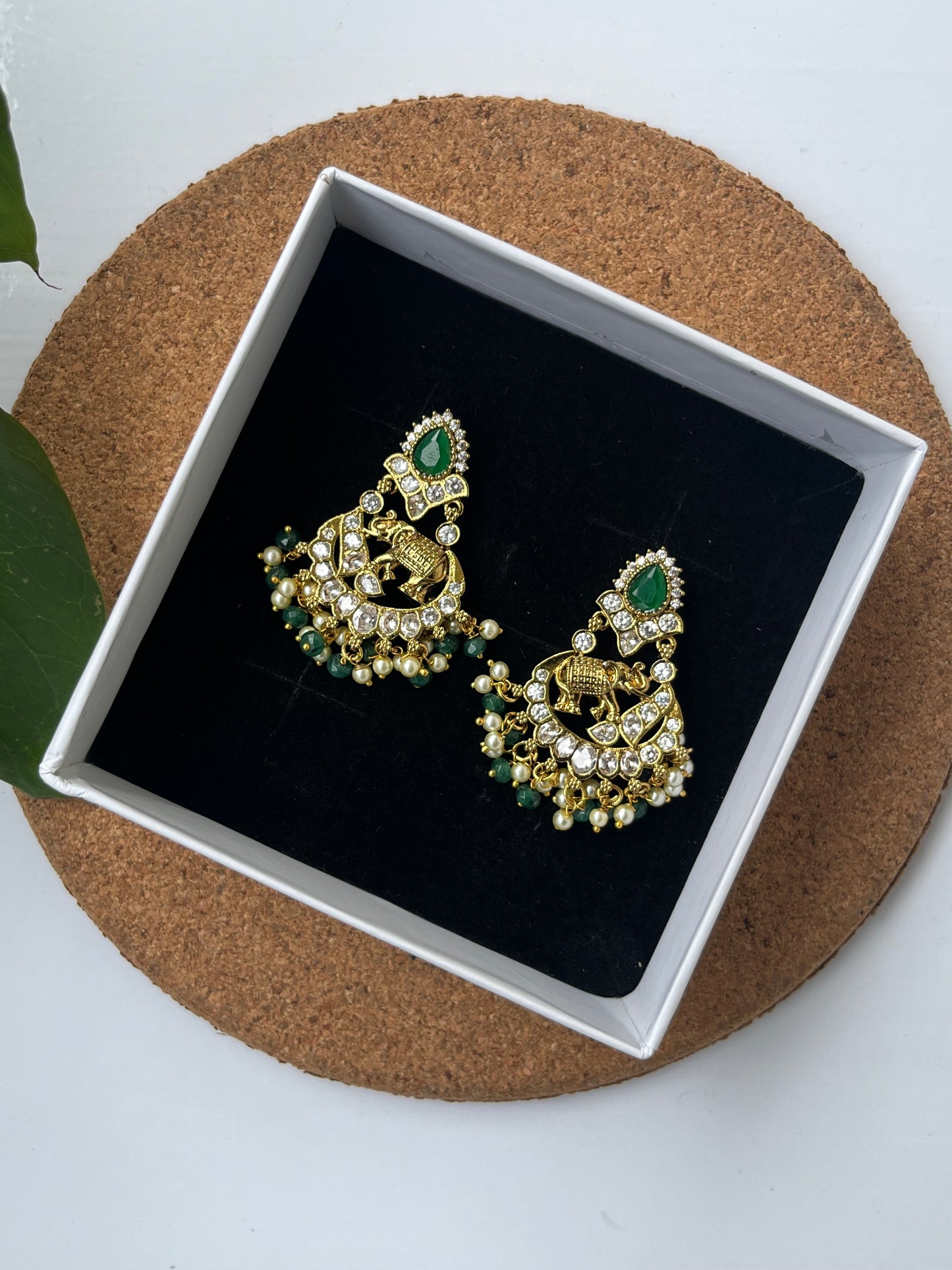Studded Elephant Chaandbali Earrings - Pink and Mint