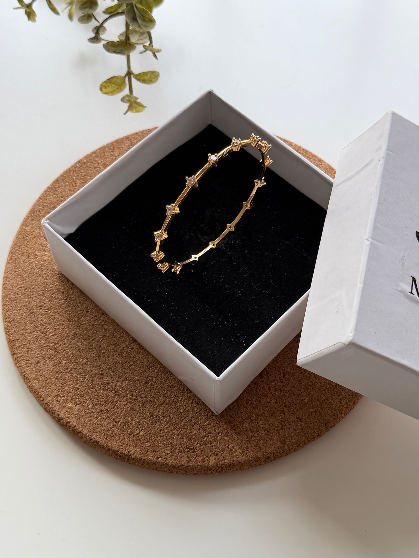 Sleek CZ Stone Bangle Set of 4 with Premium Gold-Tone Plating