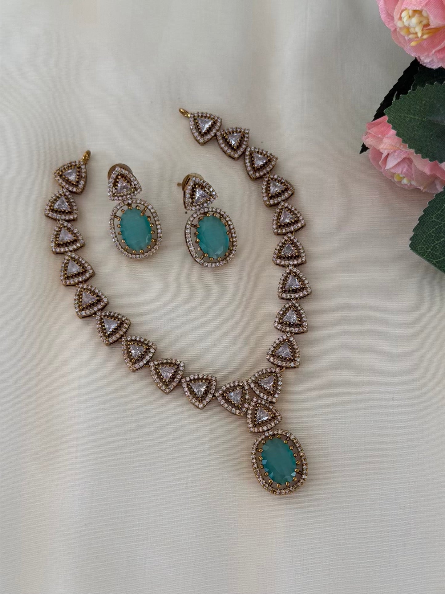 CZ Drop Necklace Set with Matching Earrings