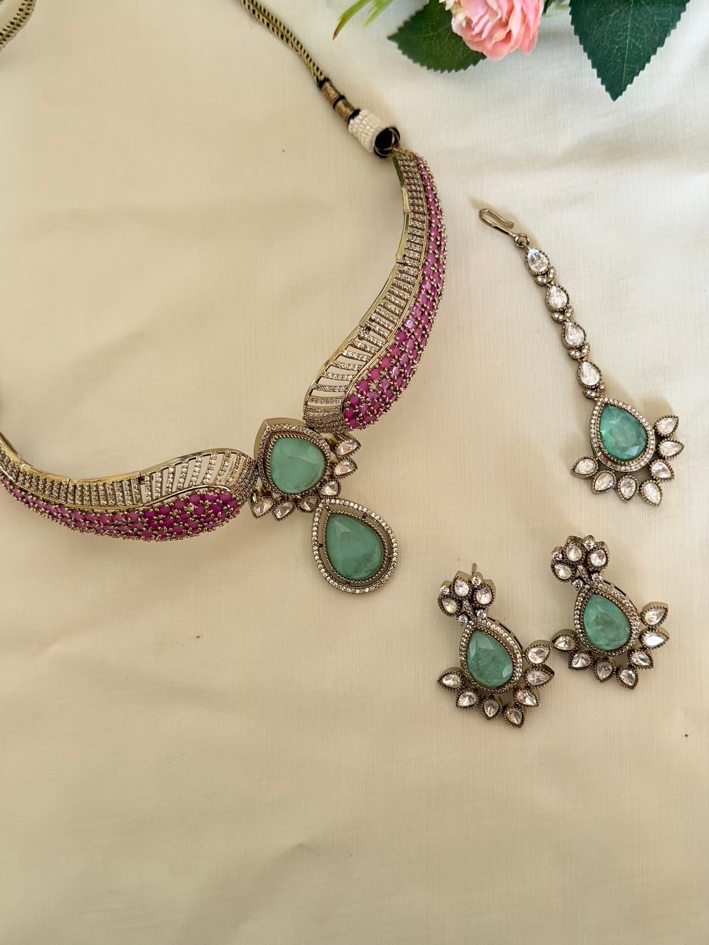 Elegant Moissanite Set with Maang Tikka