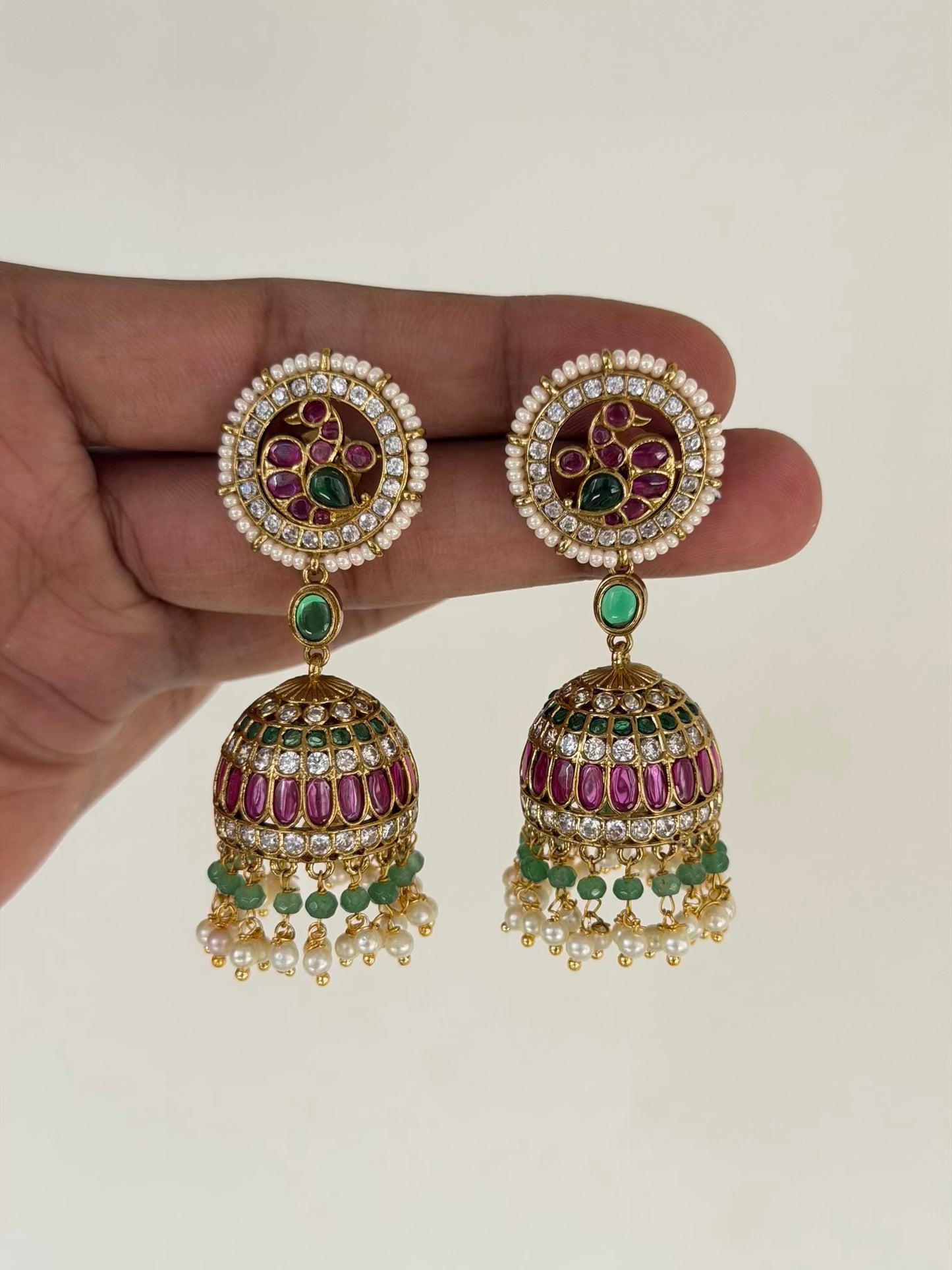 Pearl Look Long Peacock Jhumka Earrings