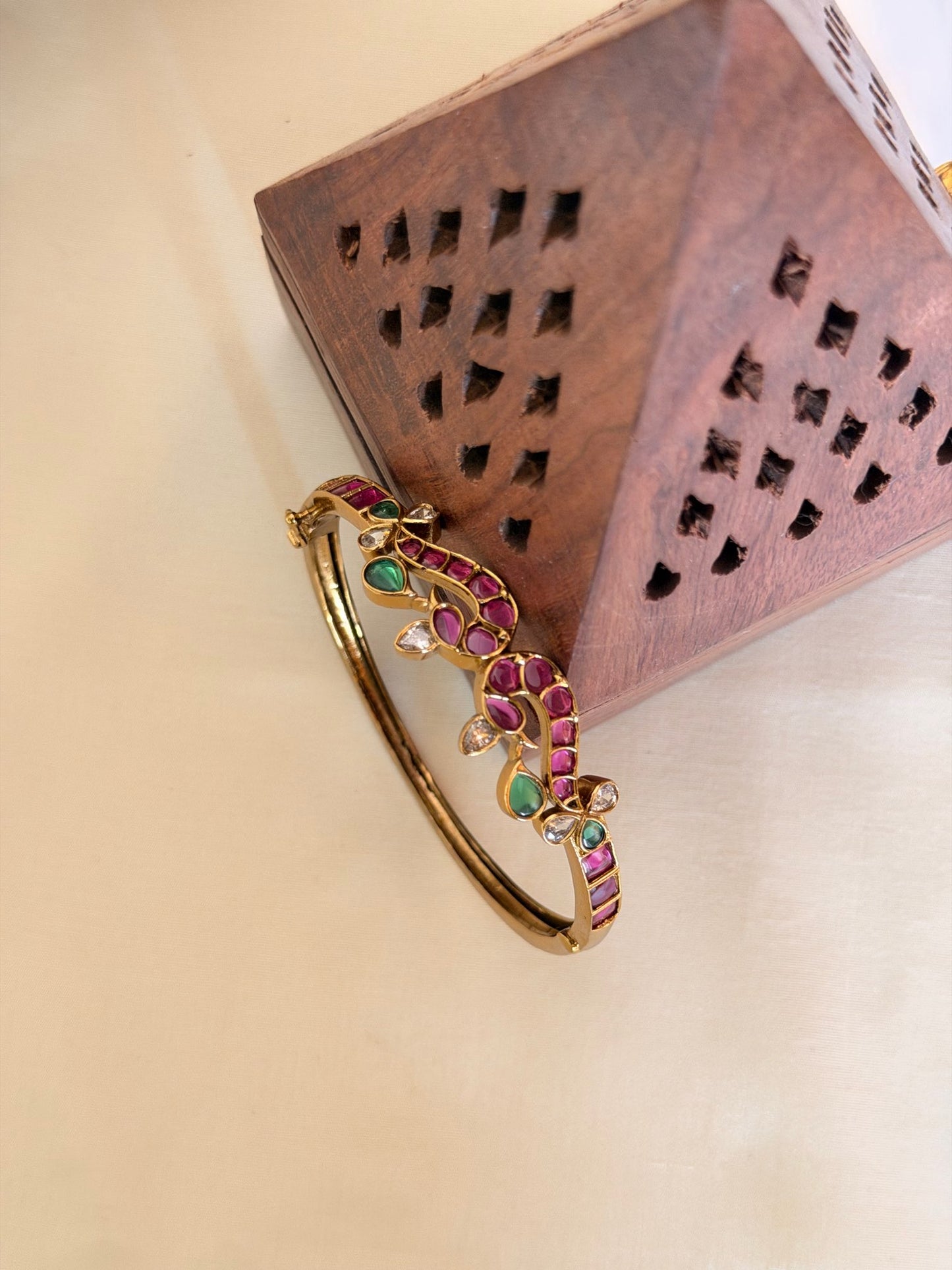 Openable Peacock Design Stone Work Bangle