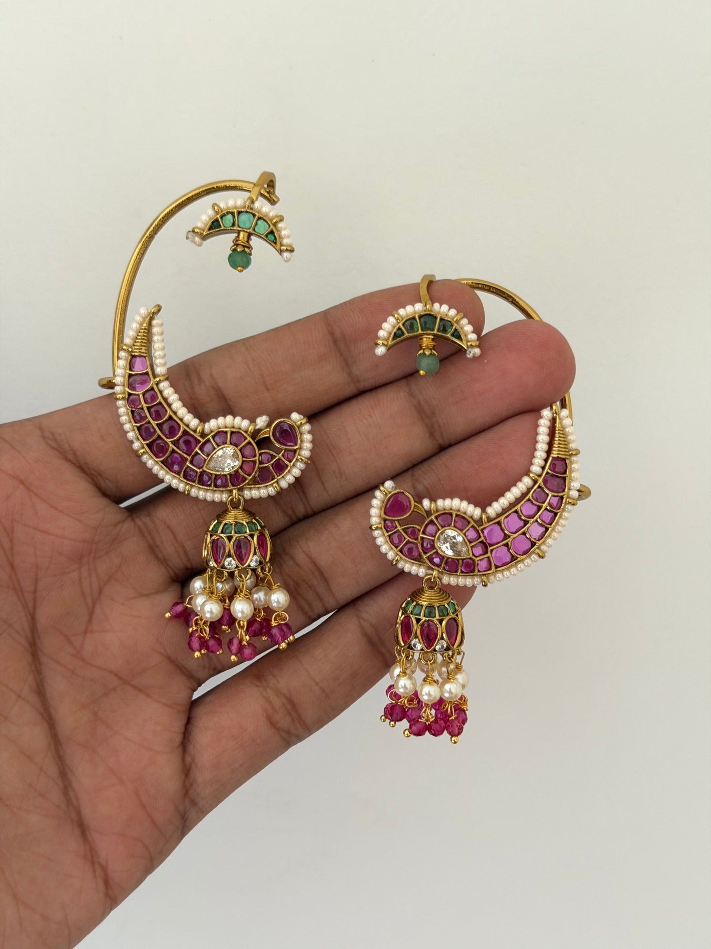 Crescent Ear Cuff with Jhumka & Bugadi