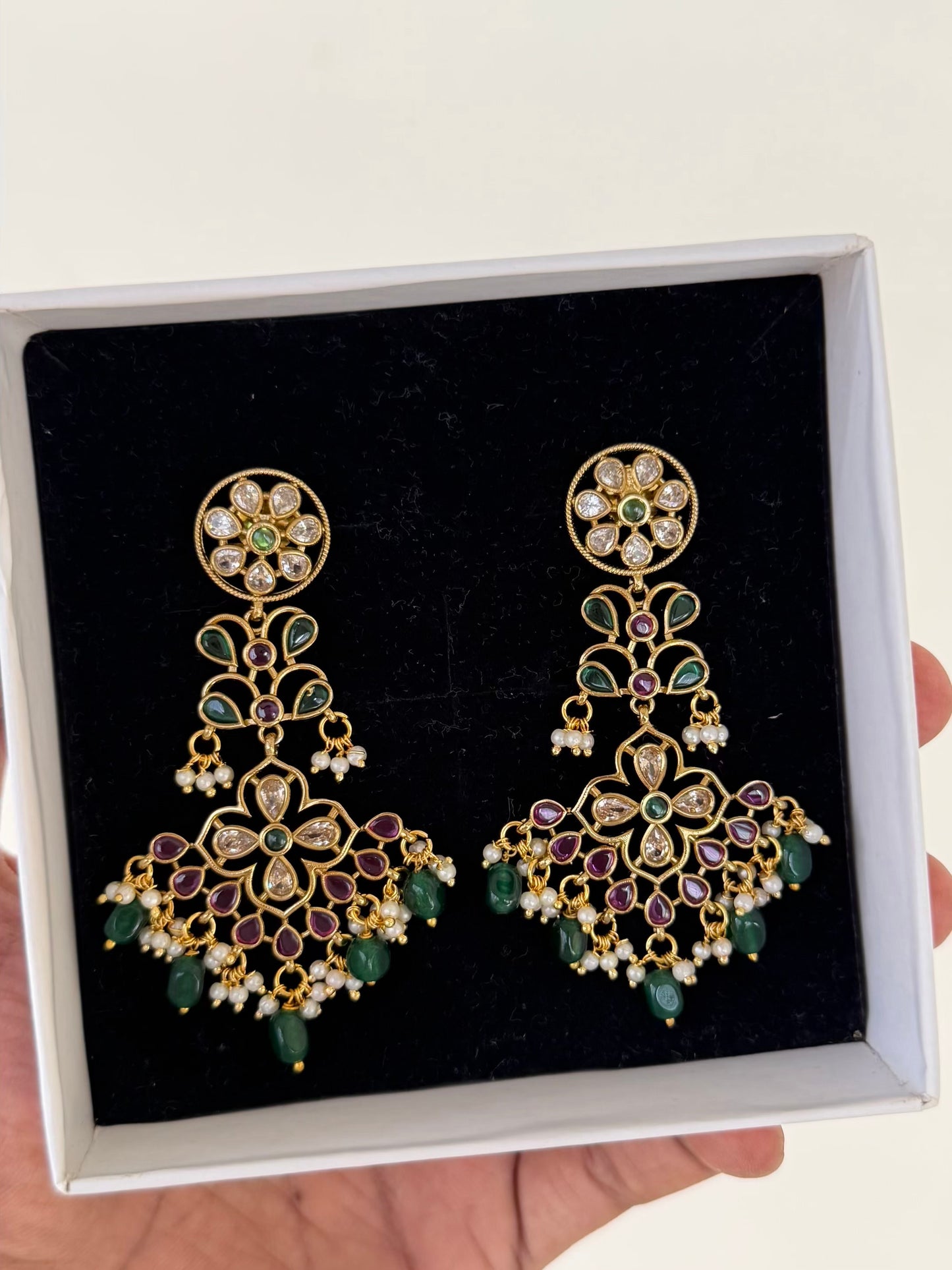 Ruby Emerald Layered Chaandbali Earrings