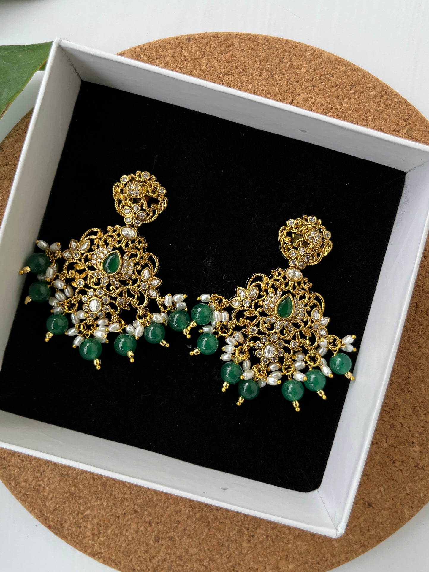 Heavy Studded Danglers - Ruby, Green