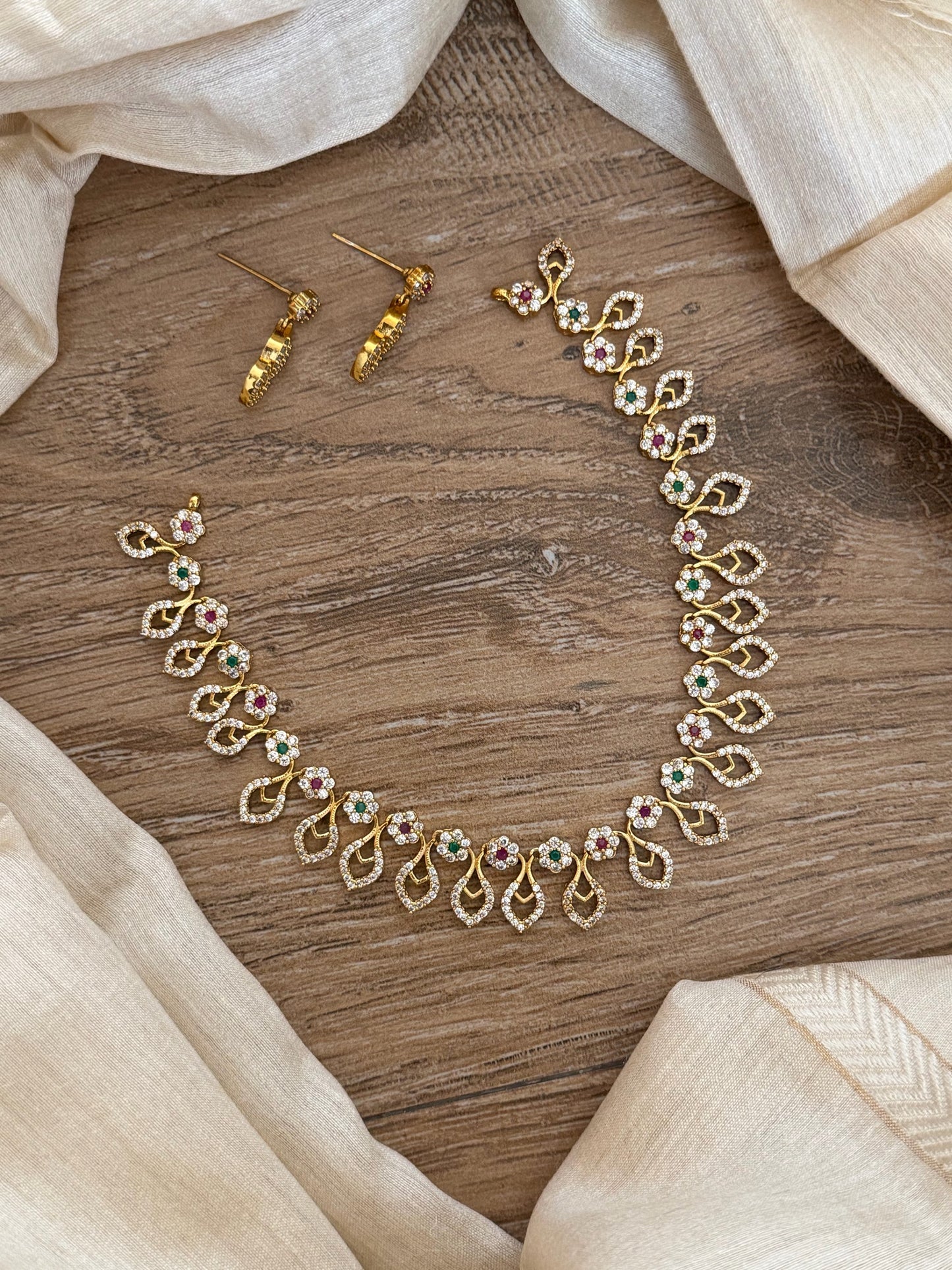 Shimmering Multi-Stone Floral Vine Premium Necklace