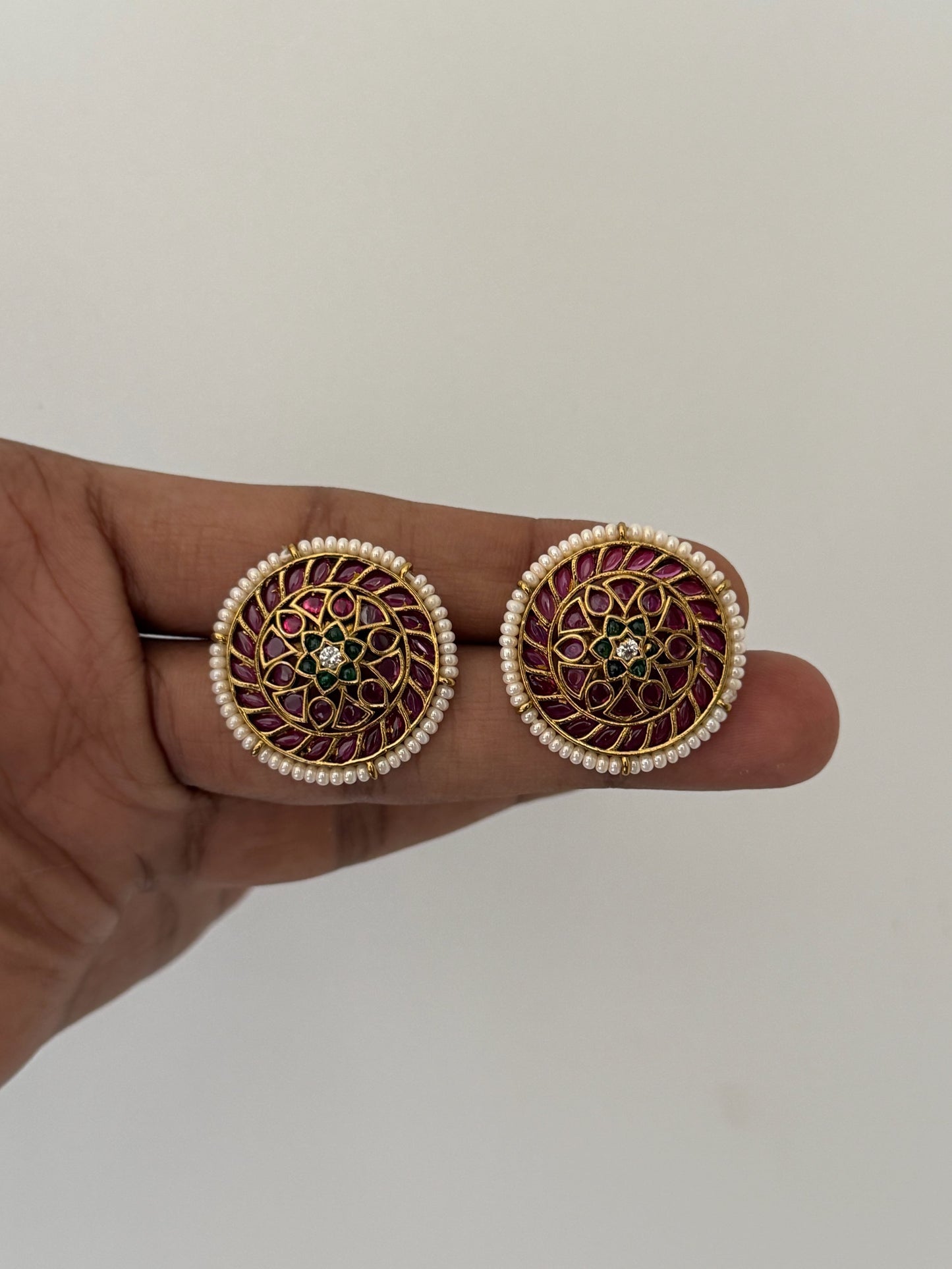 Luxury Round Ruby AD Stud Earrings