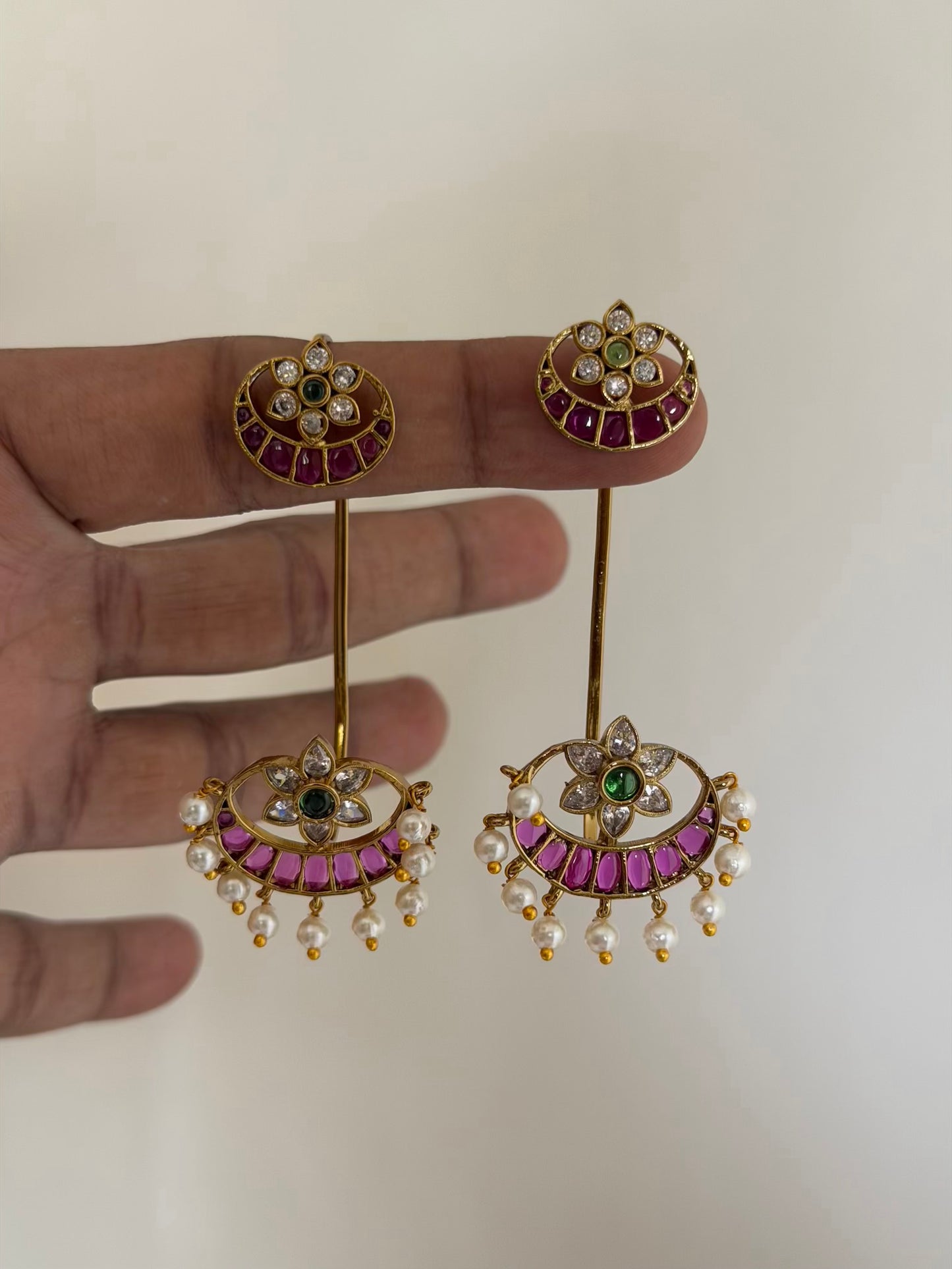No Piercing Ruby & Emerald Artisan Earcuffs