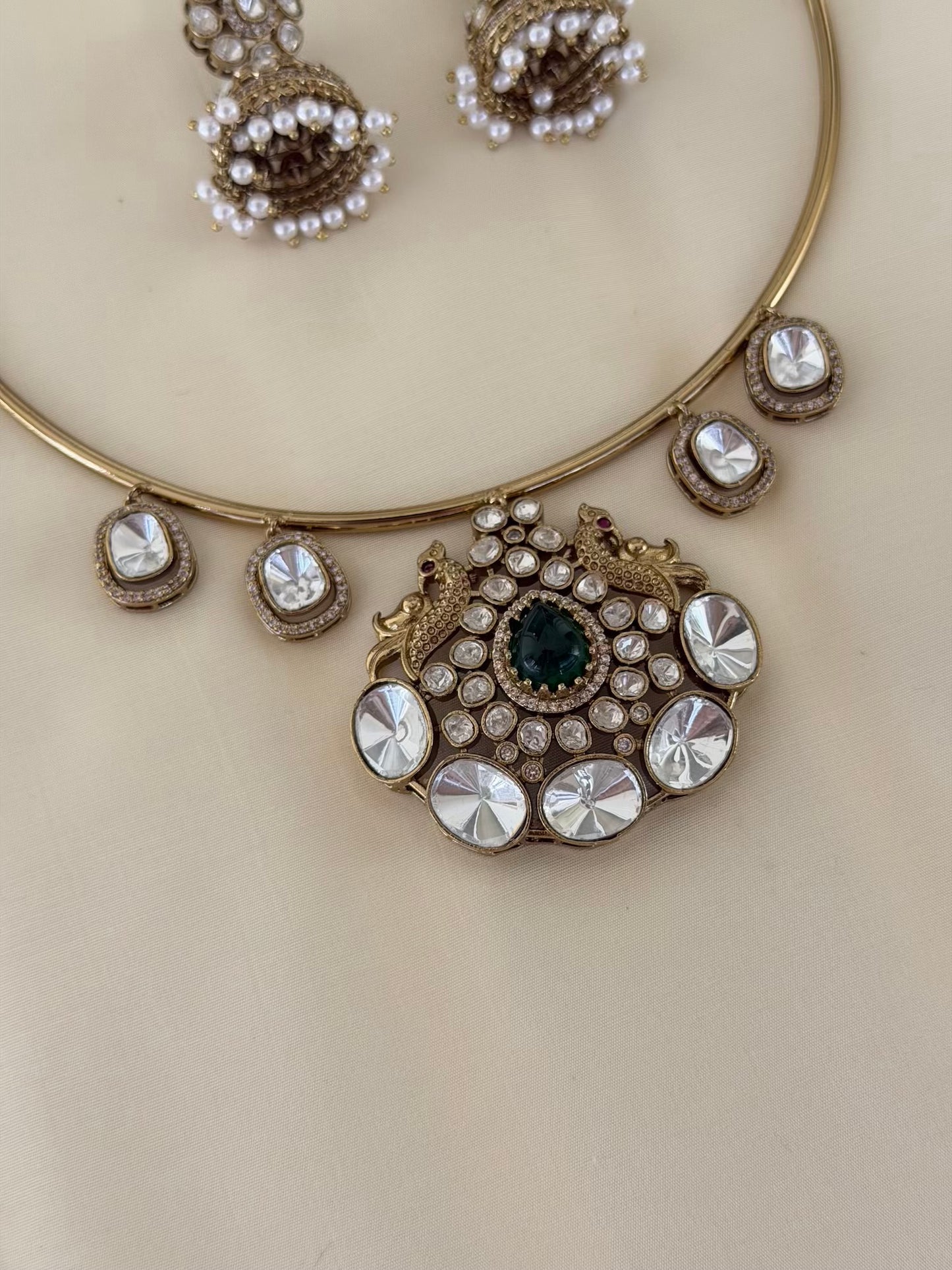 Kundan Peacock Hasli Necklace Set with Matching Earrings
