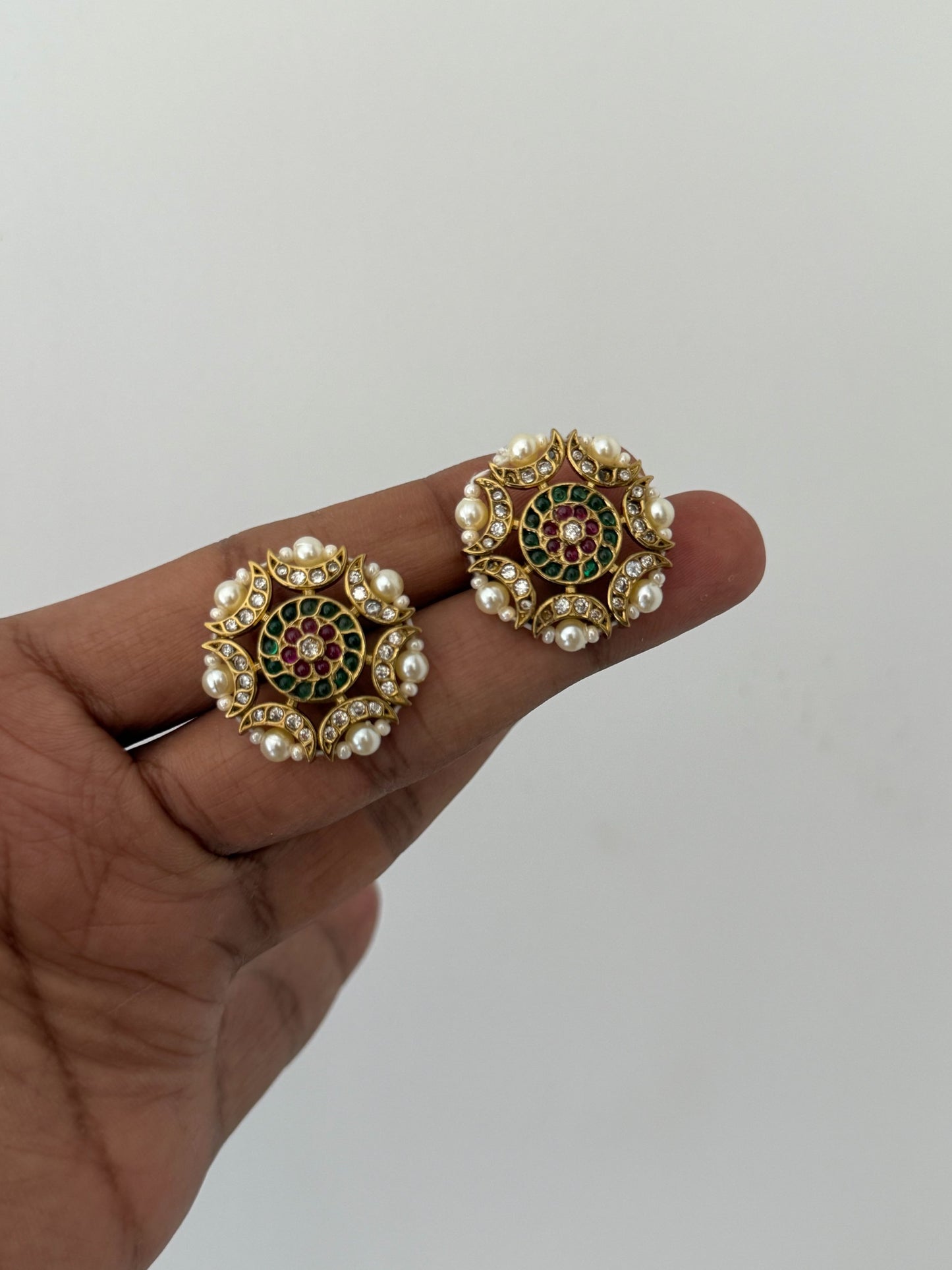Luxury Floral Round Studs with Premium Finish Pearls