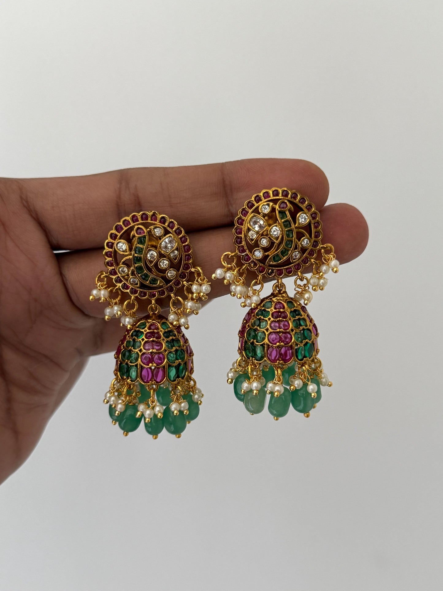 Luxury Peacock Motif Kemp Jhumka Earrings