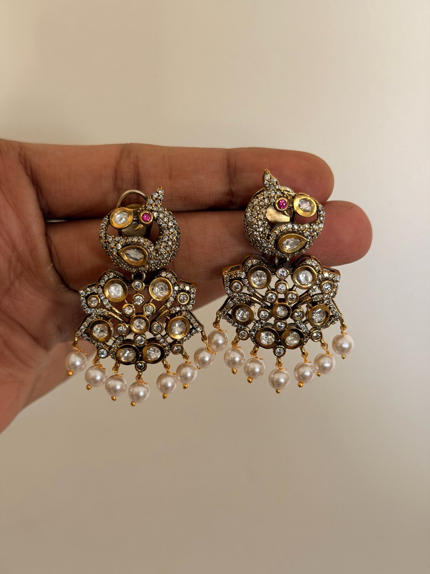 Peacock Motif Kundan Statement Earrings
