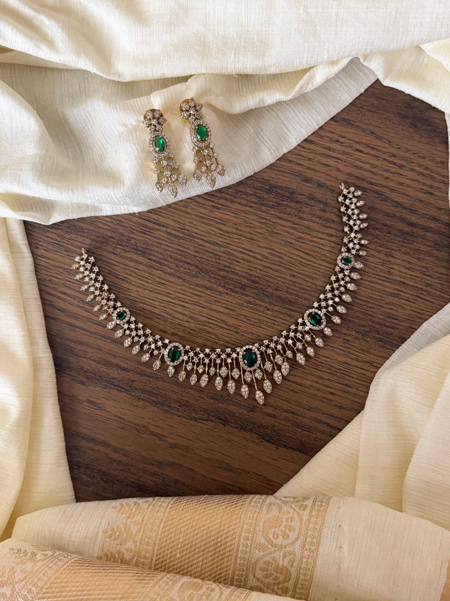 Luxury AD Stone Diamond Look Choker Necklace Set