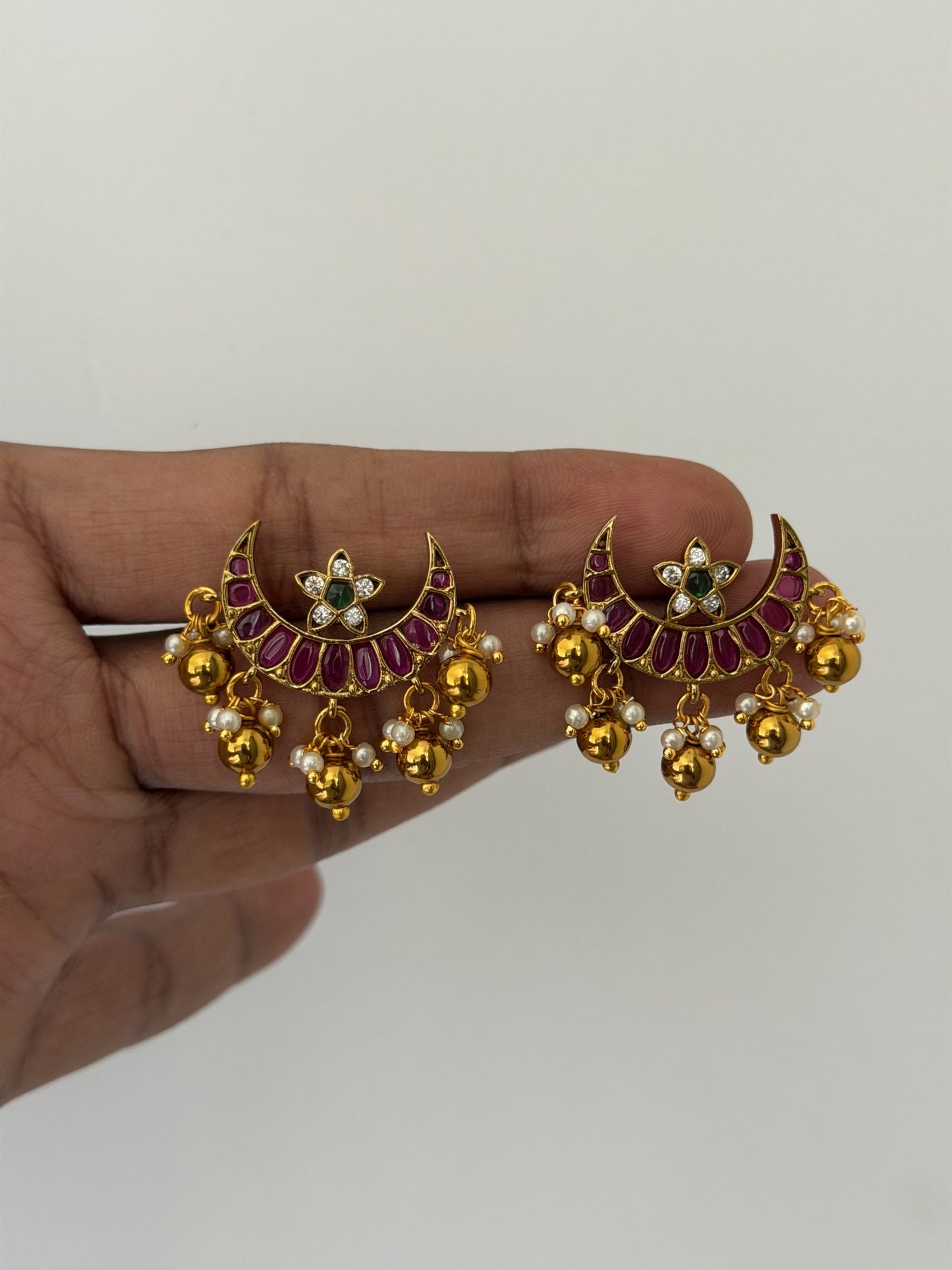Luxury Kemp Stone Crescent Earrings with Premium Gold Finish