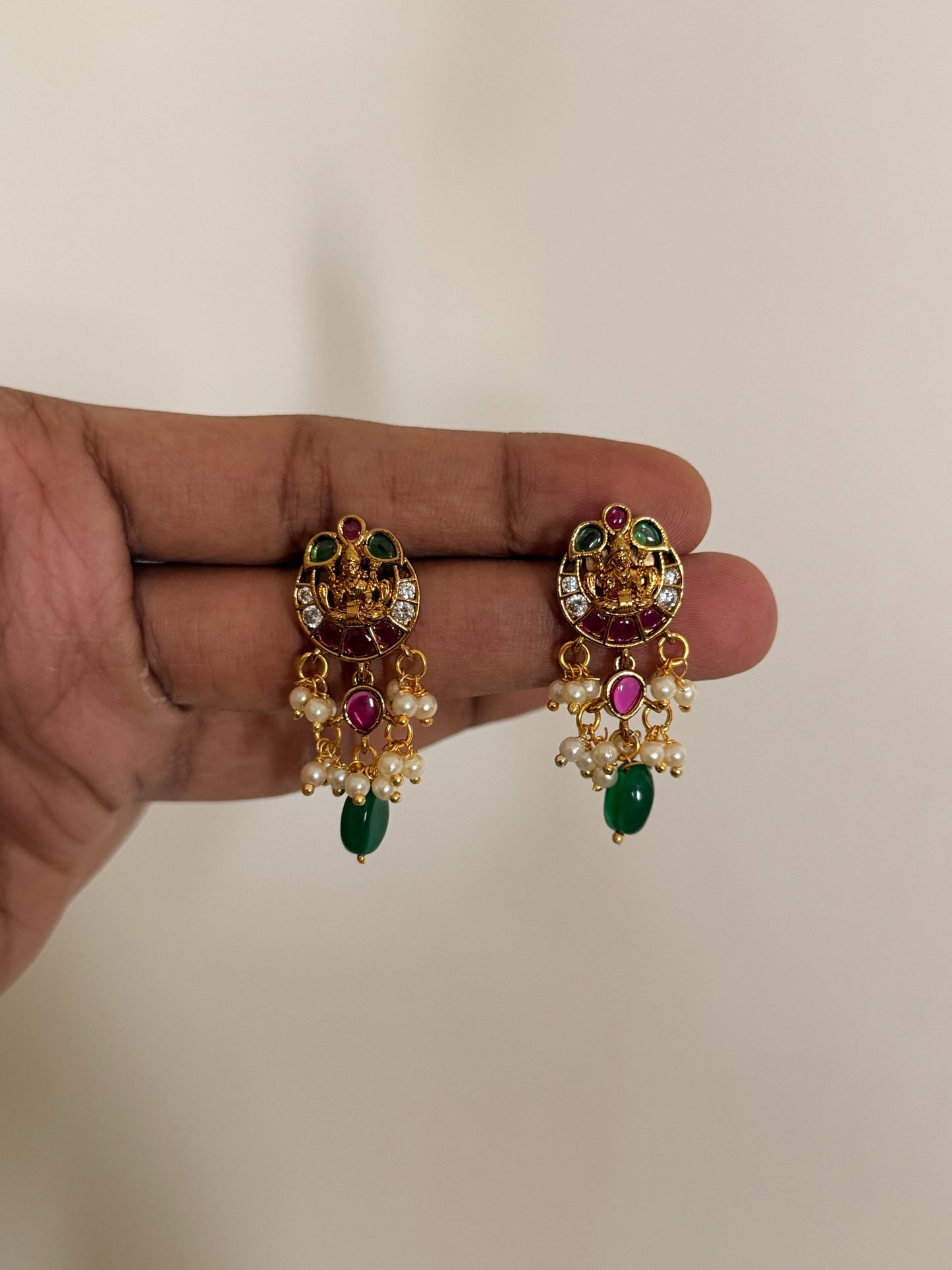 Temple-Inspired Ruby & Emerald Drop Earrings