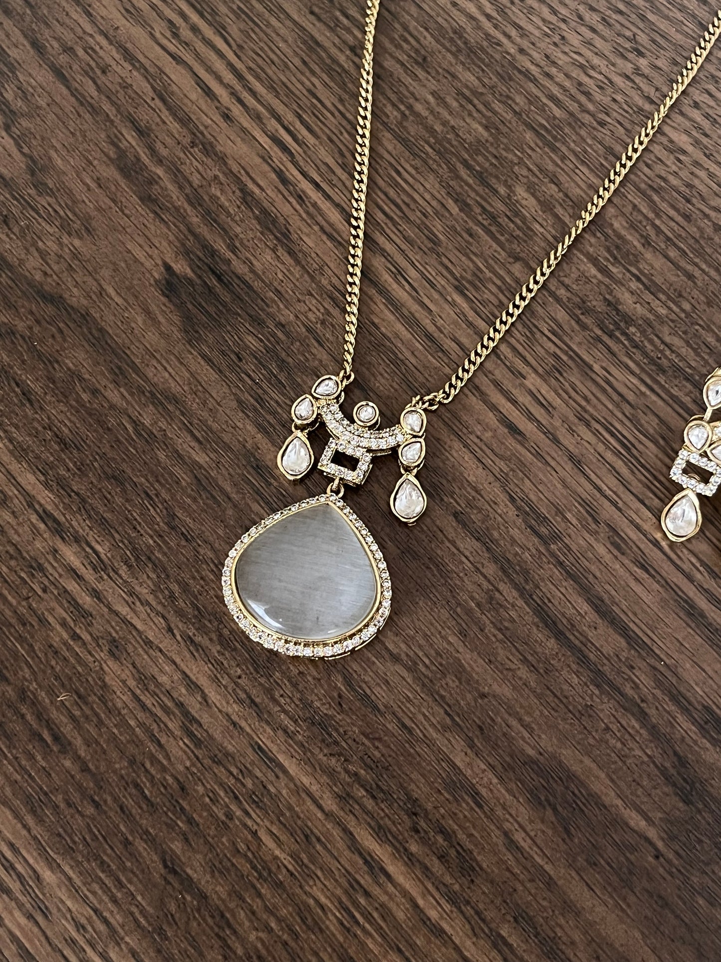 Moissanite Polki Pendant Set – White & Green Options – Premium Finish