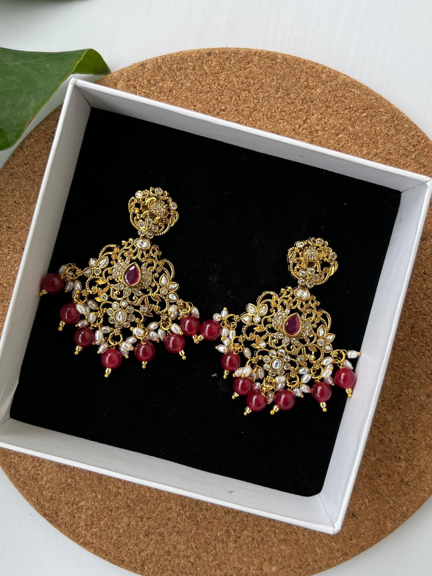 Heavy Studded Danglers - Ruby, Green