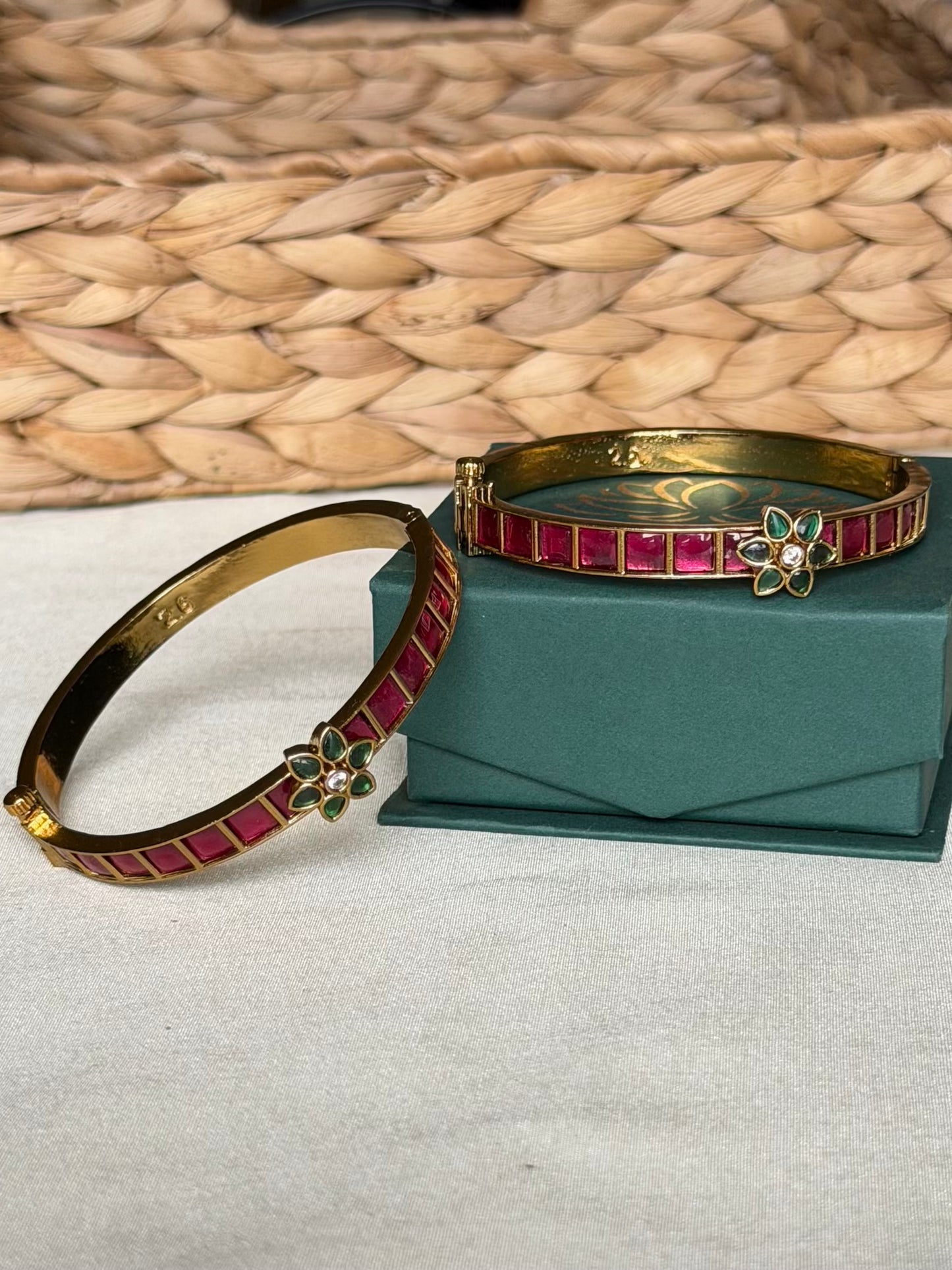 Openable Jadau Kundan floral bangle set