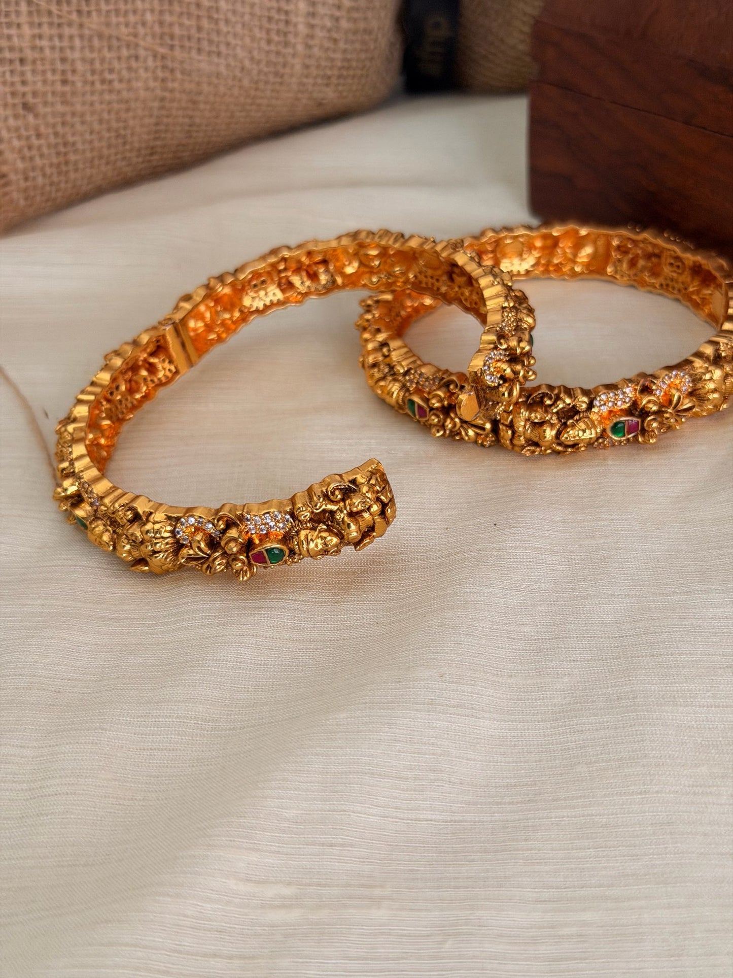 Gold Peacock Filigree Stone Bangle