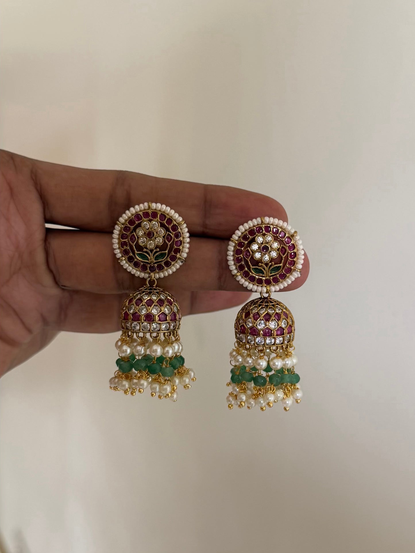 Floral CZ Jhumka Drop Earrings