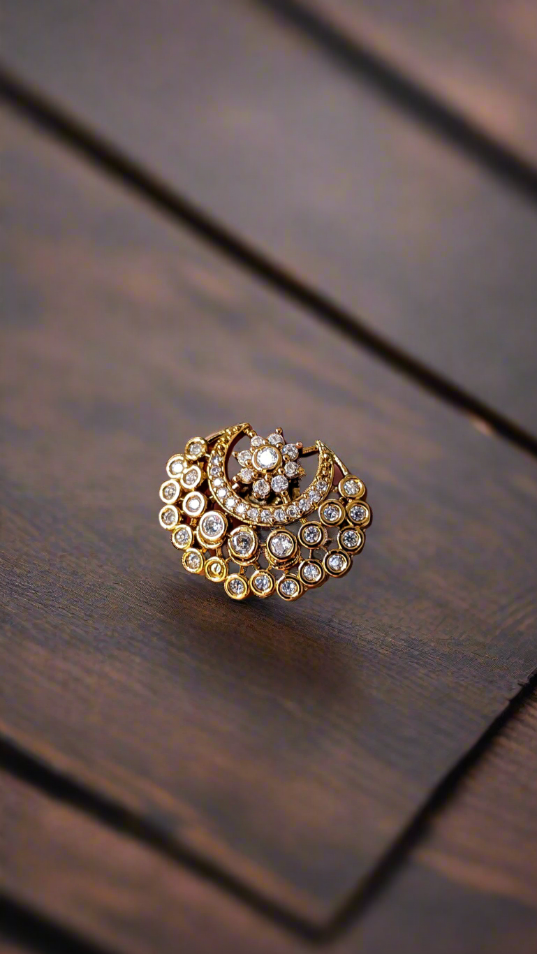 Crescent & Floral CZ Stud Earrings