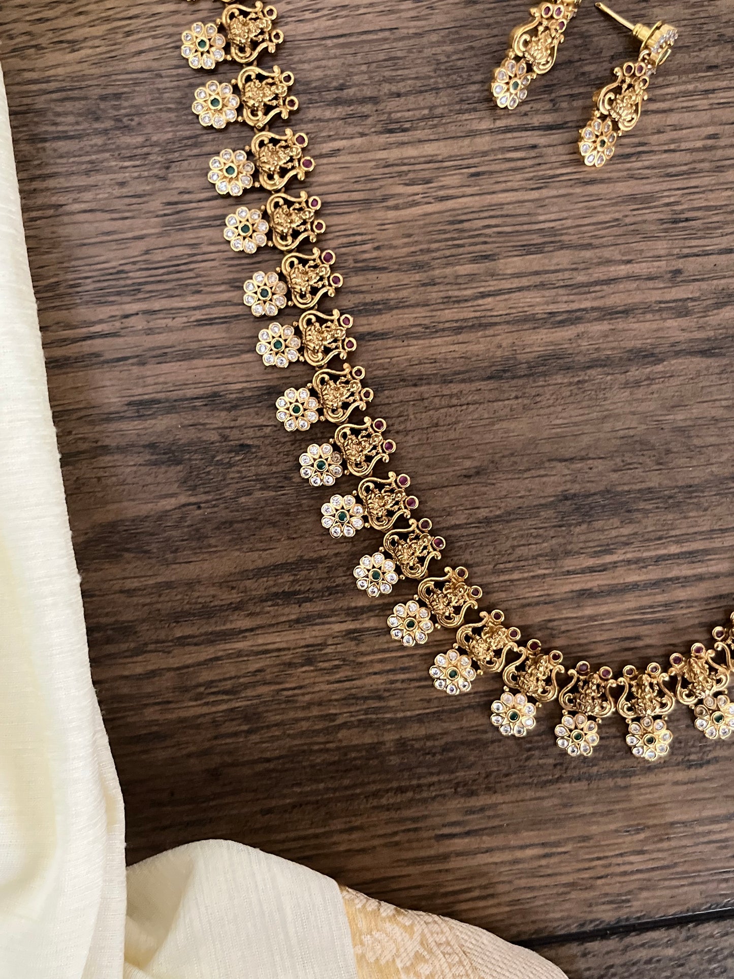 Traditional Lakshmi Floral Haram Necklace Set with Earrings & Bracelet | South Indian Imitation Jewellery