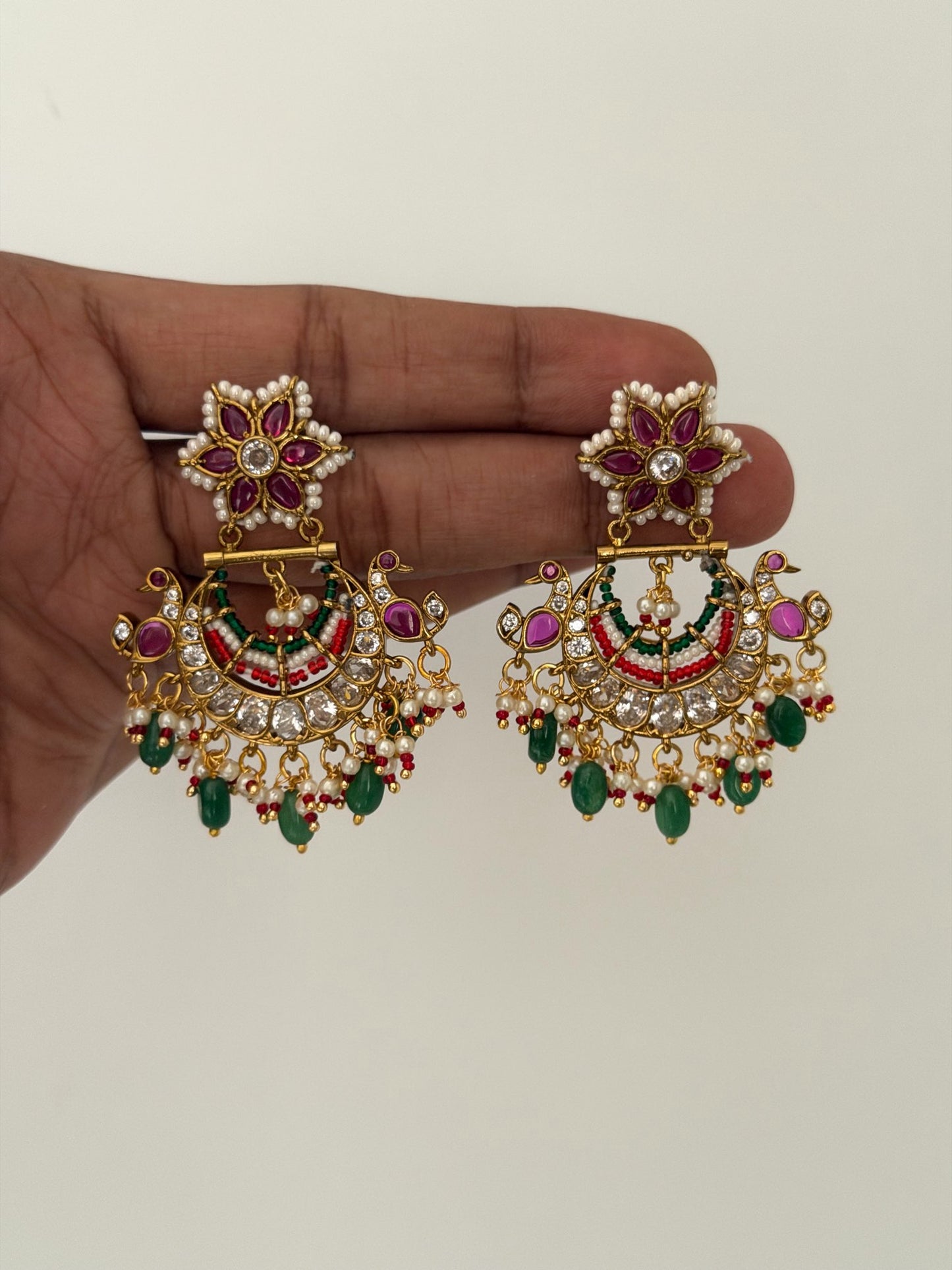 Luxury Peacock Chandbali Earrings with Premium AD Stone