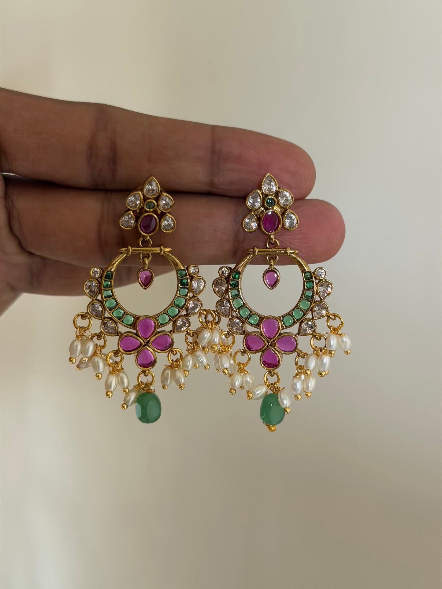 Cute Chandbali Earrings with Premium AD Stone