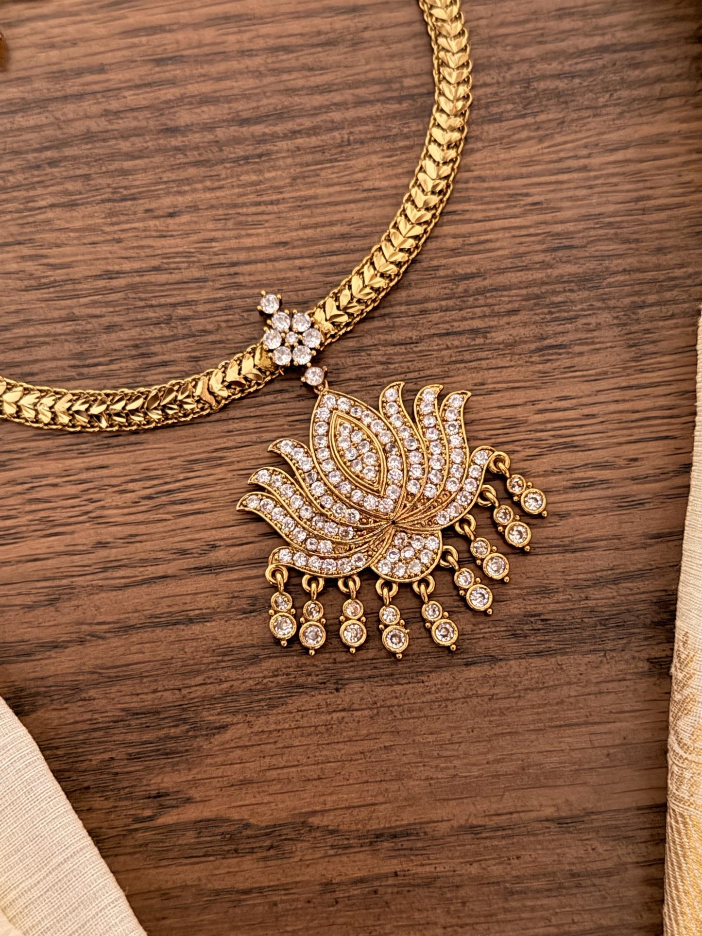 Elegant Lotus AD Stone Necklace Set – Budget Festive Wear