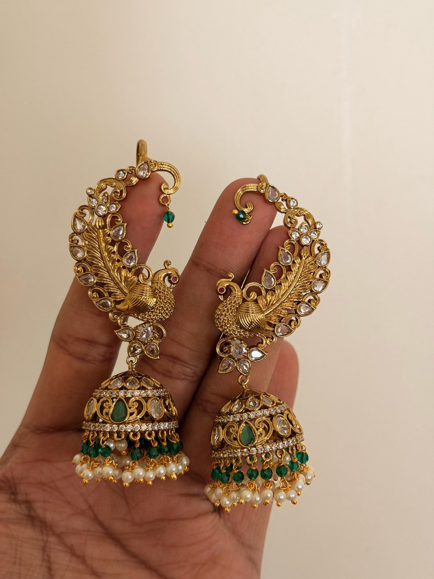 Peacock Design Earcuffs with Jhumka