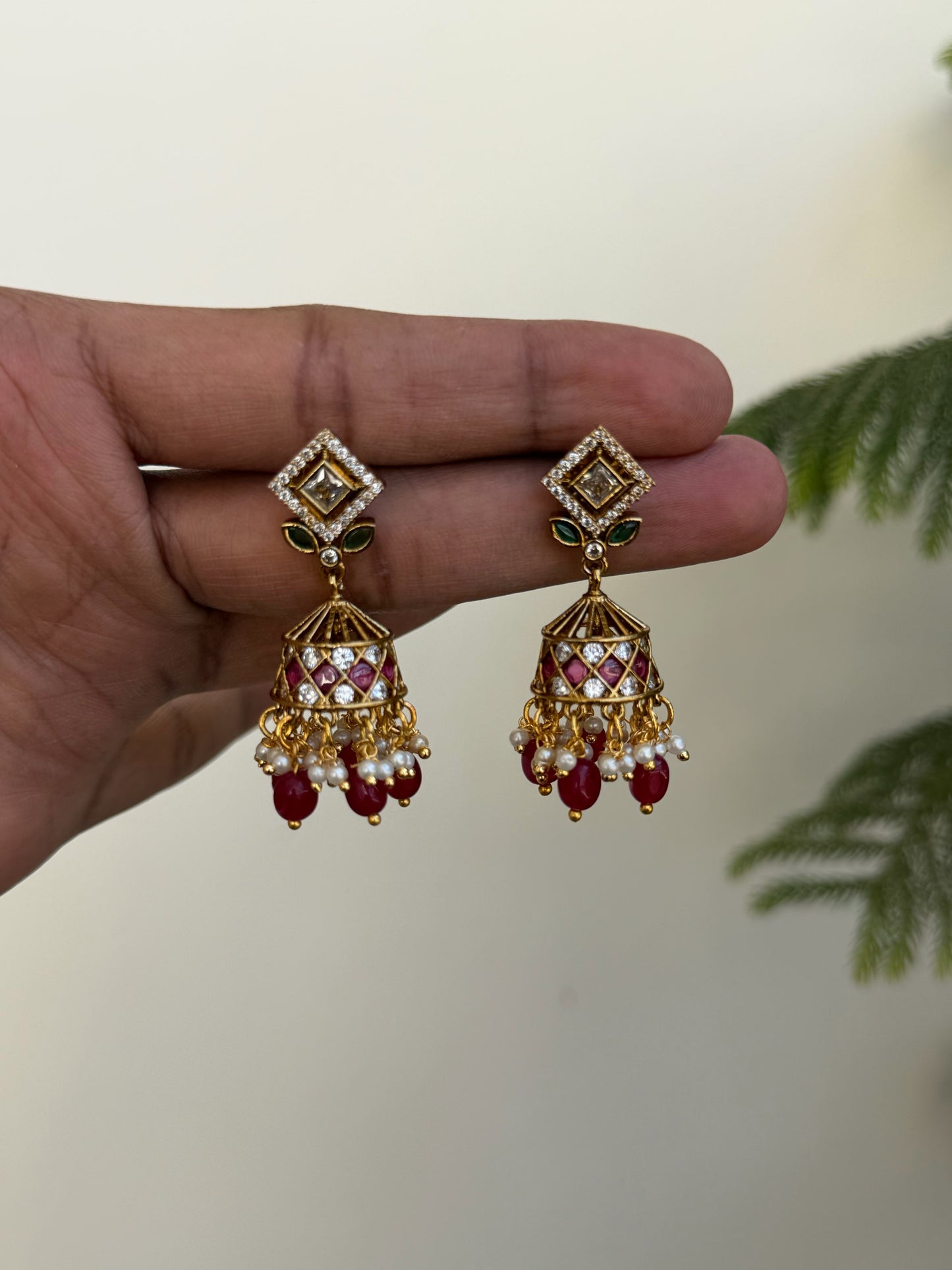 Traditional Beautiful Jhumka Earrings with Ruby & Emerald Accents