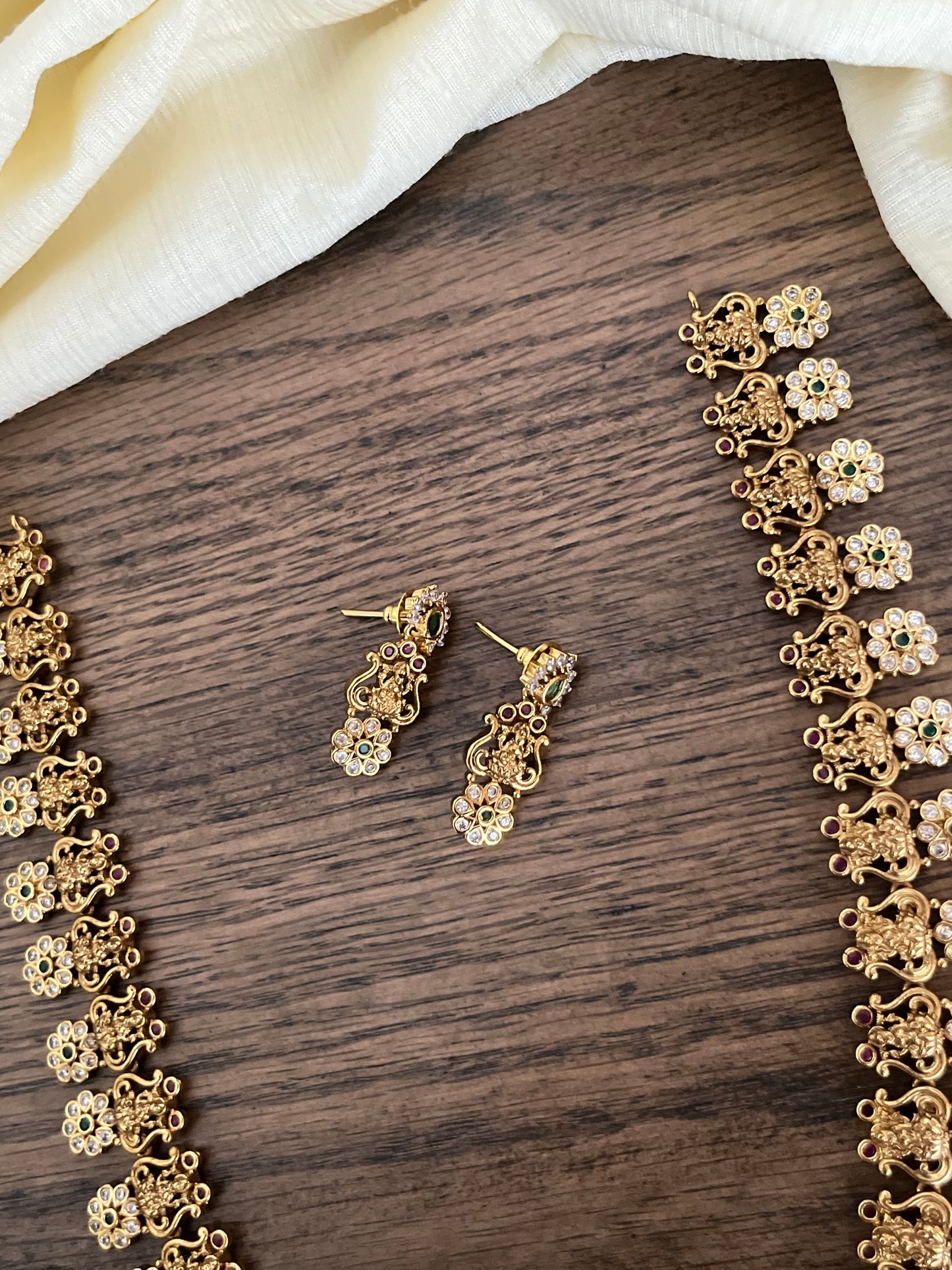 Traditional Lakshmi Floral Haram Necklace Set with Earrings & Bracelet | South Indian Imitation Jewellery
