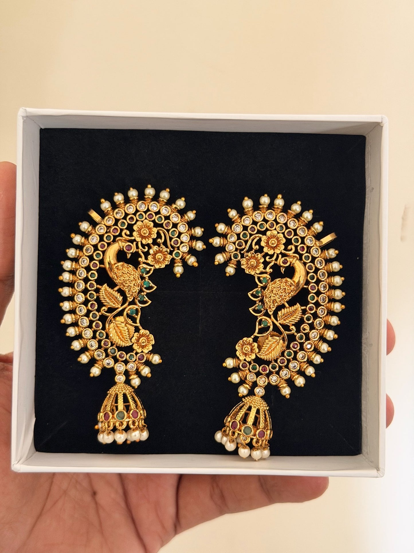 Gold Filigree Ruby Stone Drop Earrings