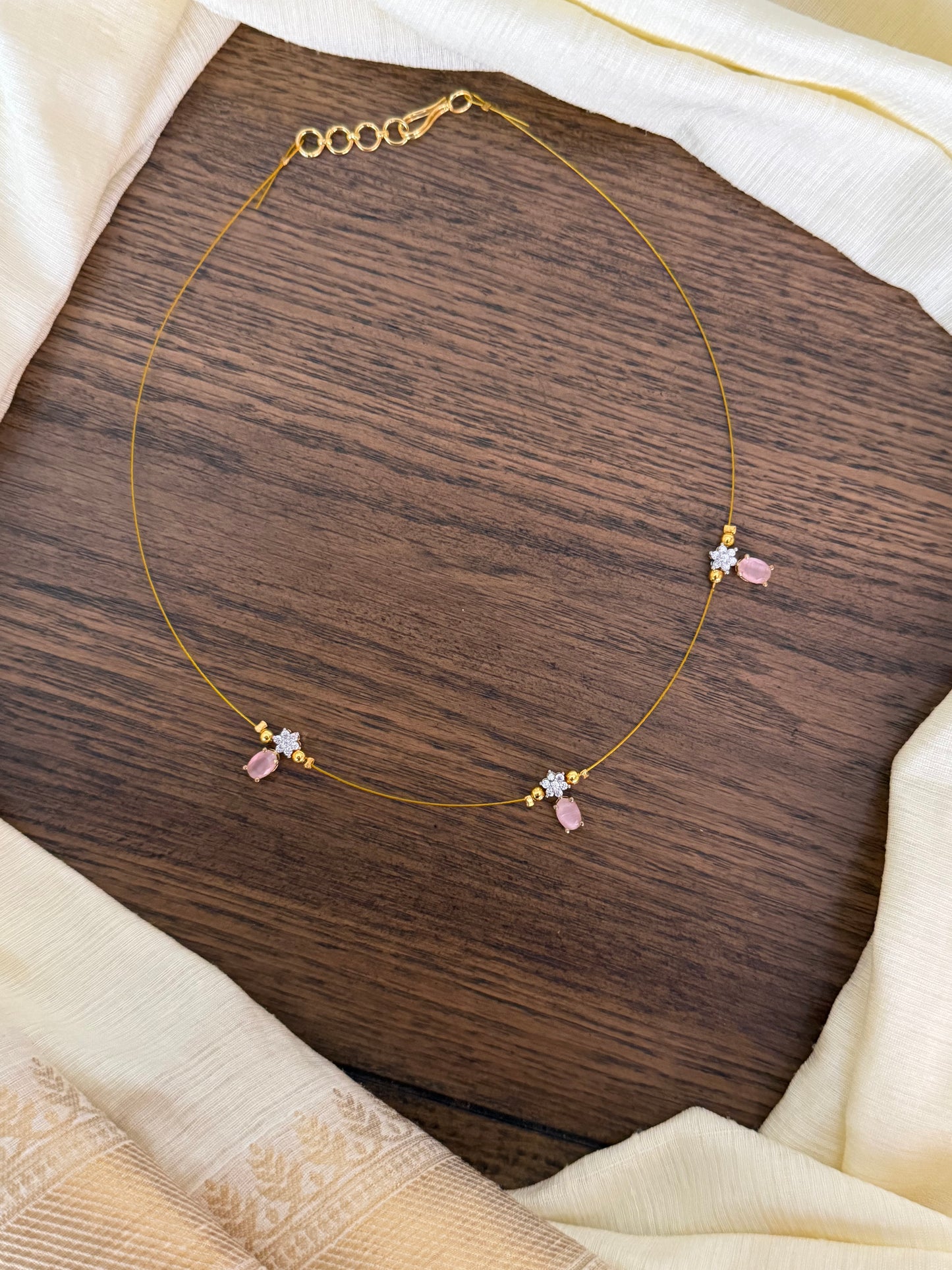 Minimalist Invisible Necklace with Dangling Crystal Pendants