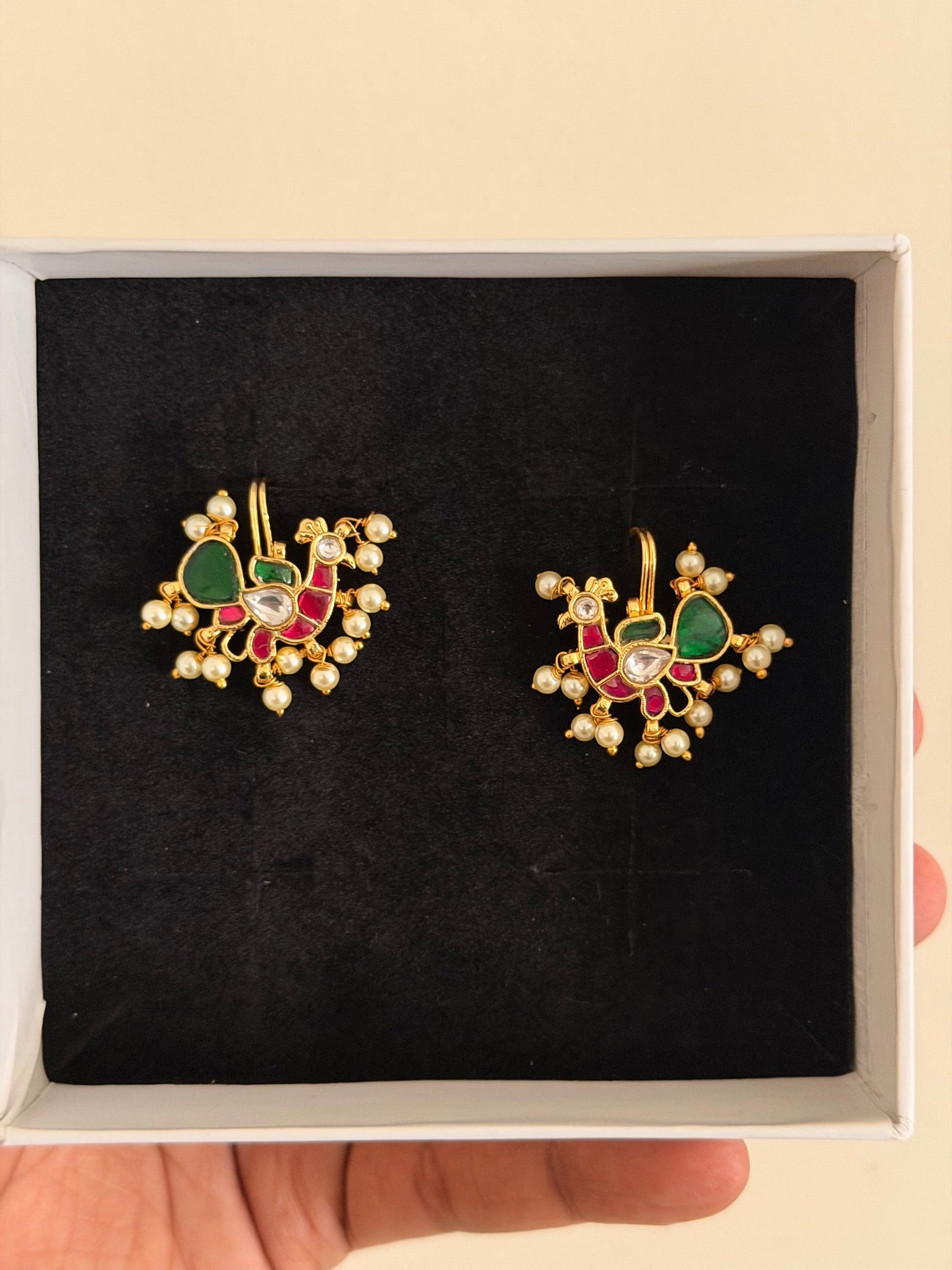 Jadau kundan bird bugadi earrings