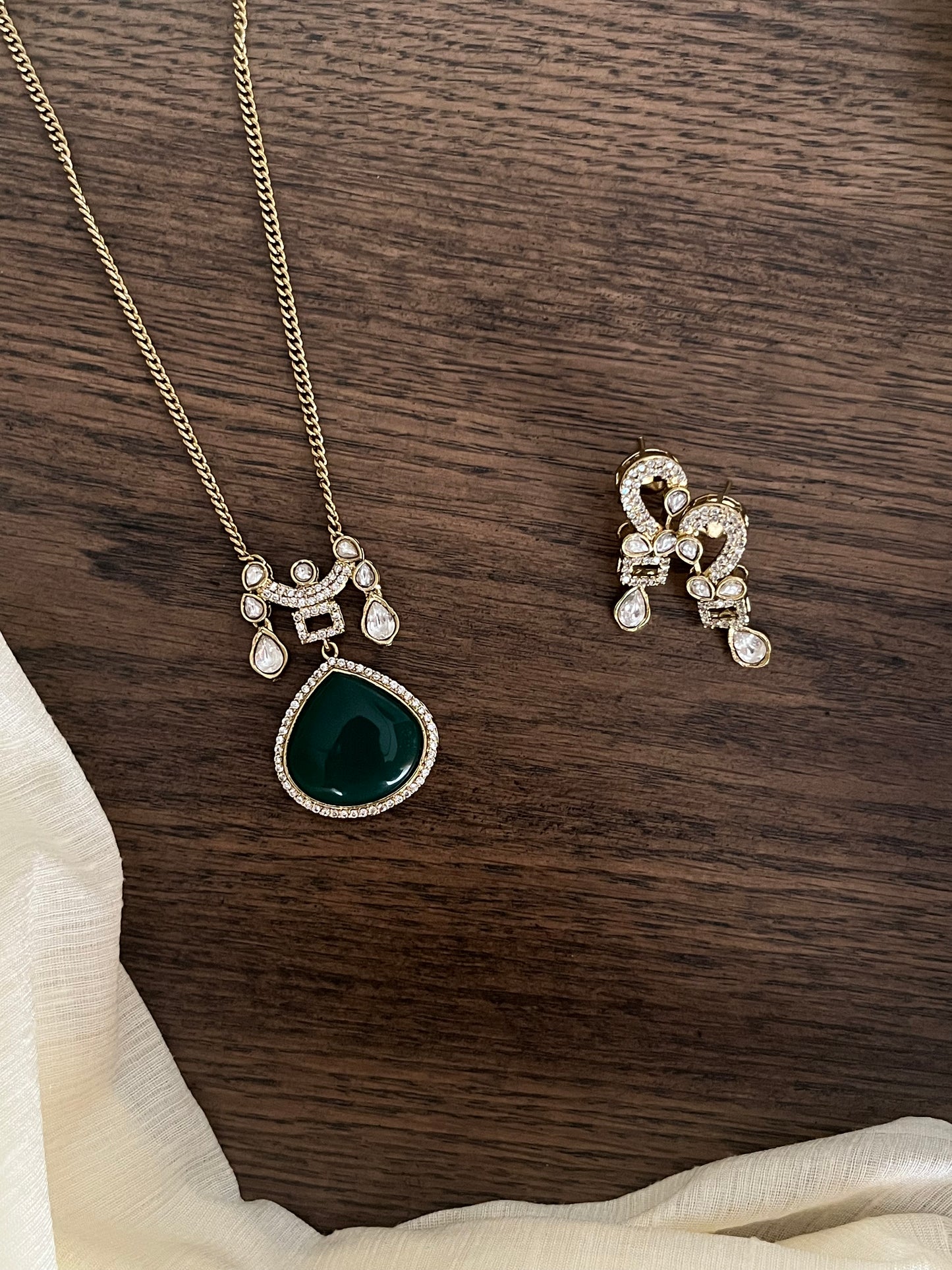 Moissanite Polki Pendant Set – White & Green Options – Premium Finish