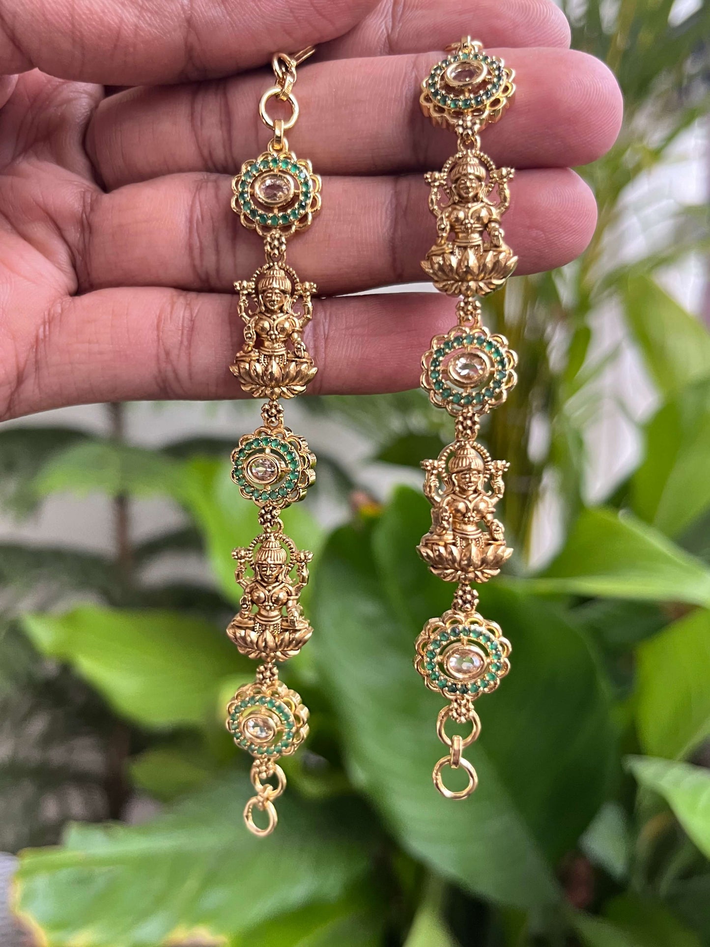 Lakshmi Devi Studded Mattal with Emerald Green Stones – Unique Design