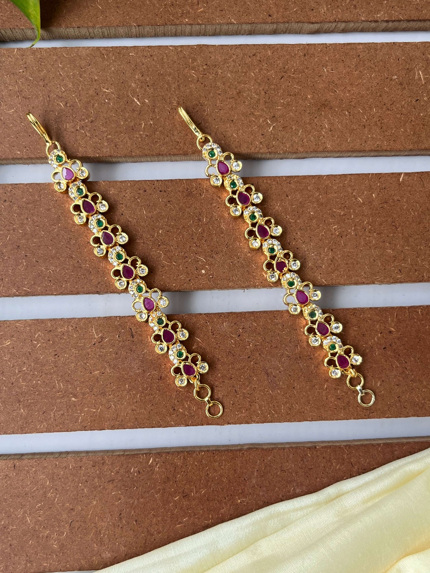 Golden Polish Mattal with CZ, Ruby & Green Stones