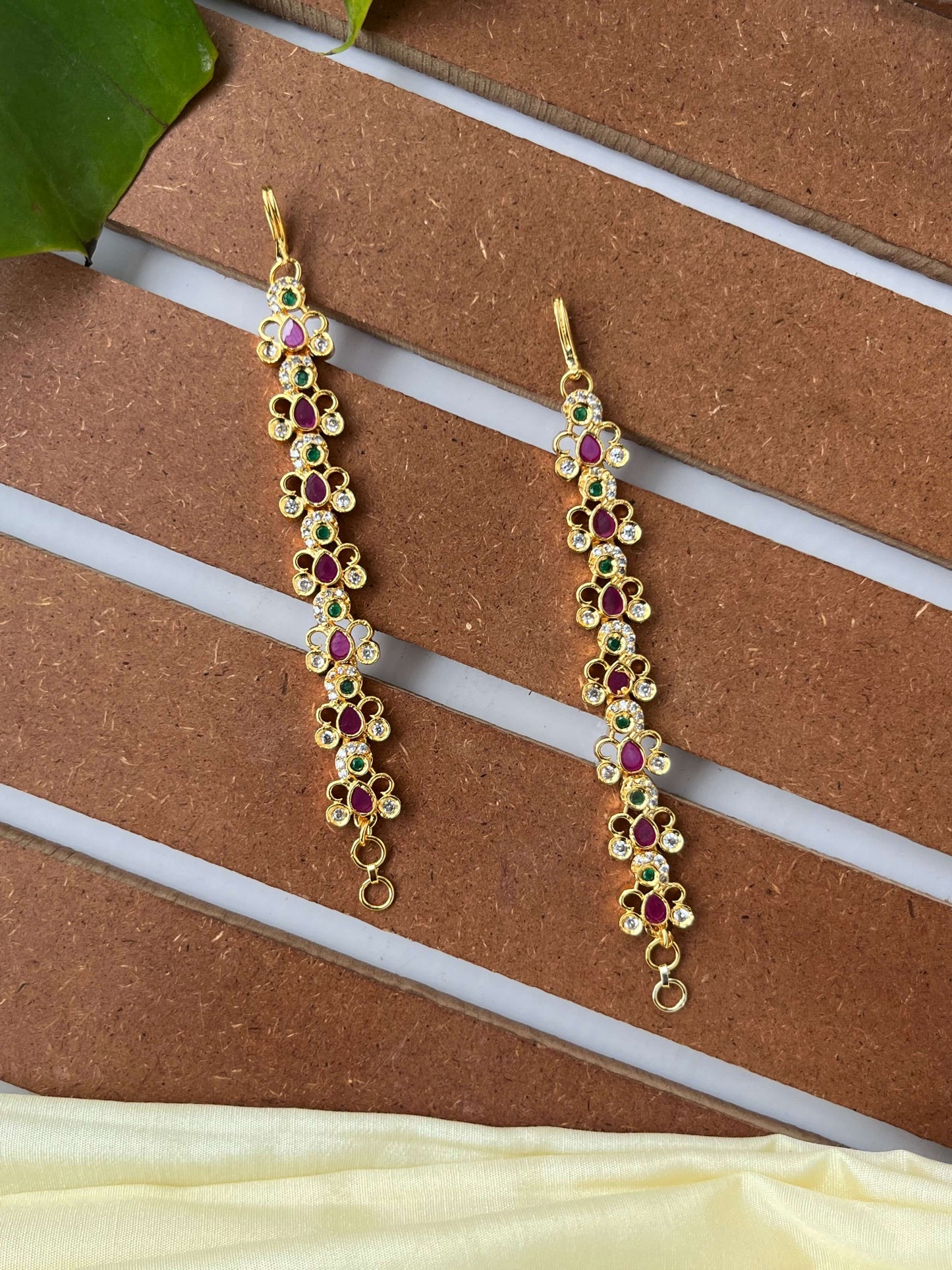 Golden Polish Mattal with CZ, Ruby & Green Stones