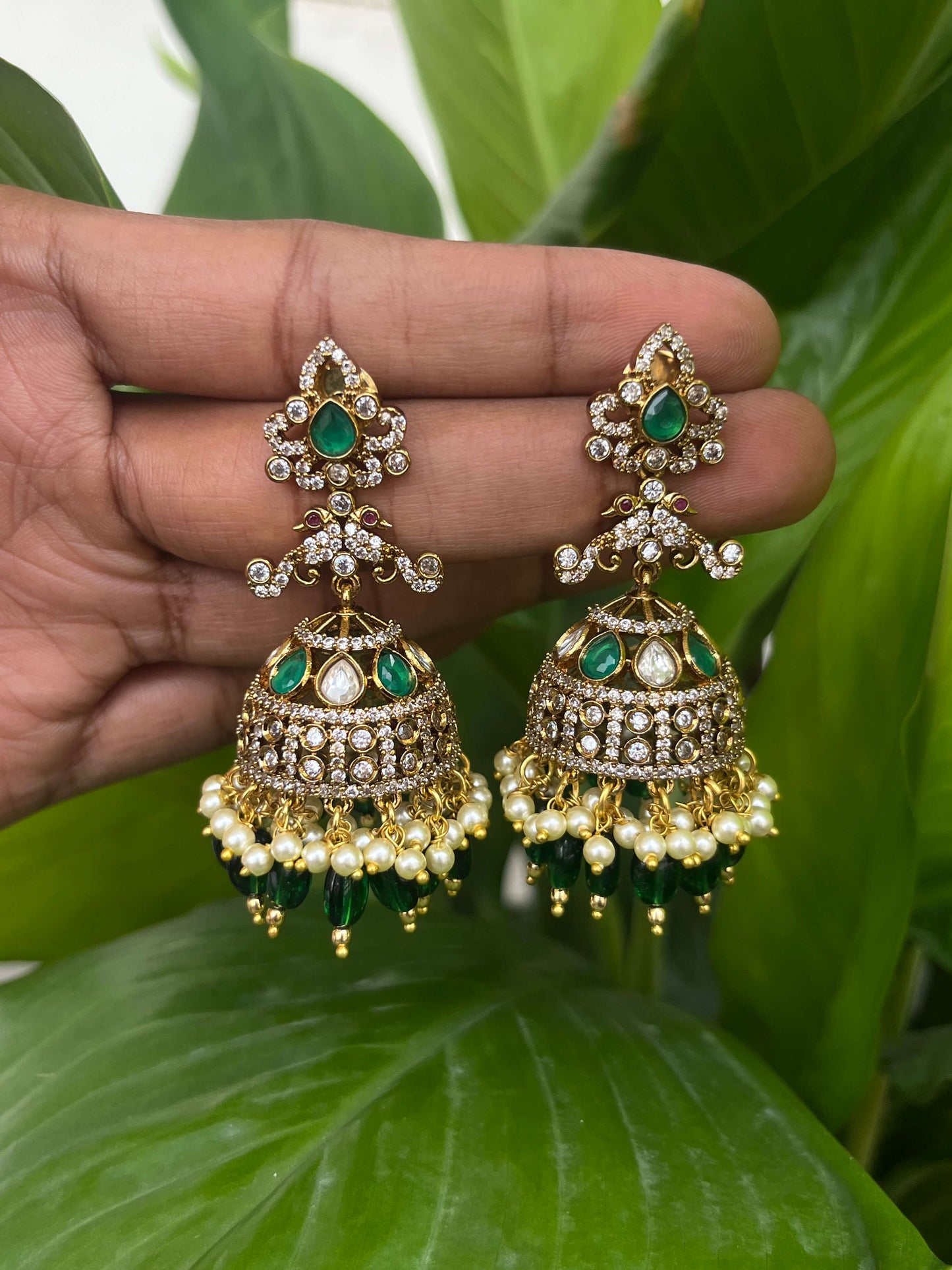 Victorian Long Jhumka with Peacock Motifs