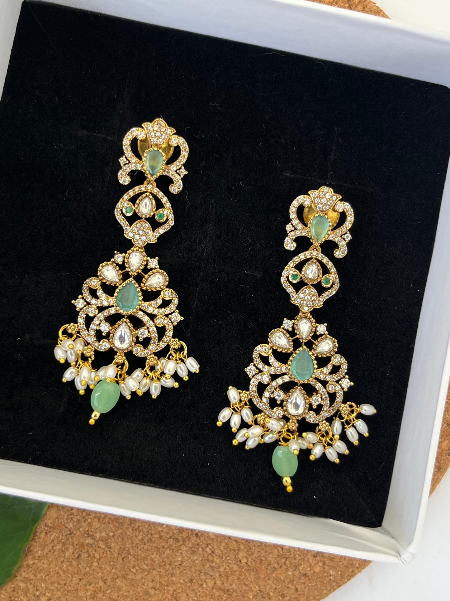 Victorian Dangler Earrings – Elegant Statement Earrings in Green, Pink & Mint