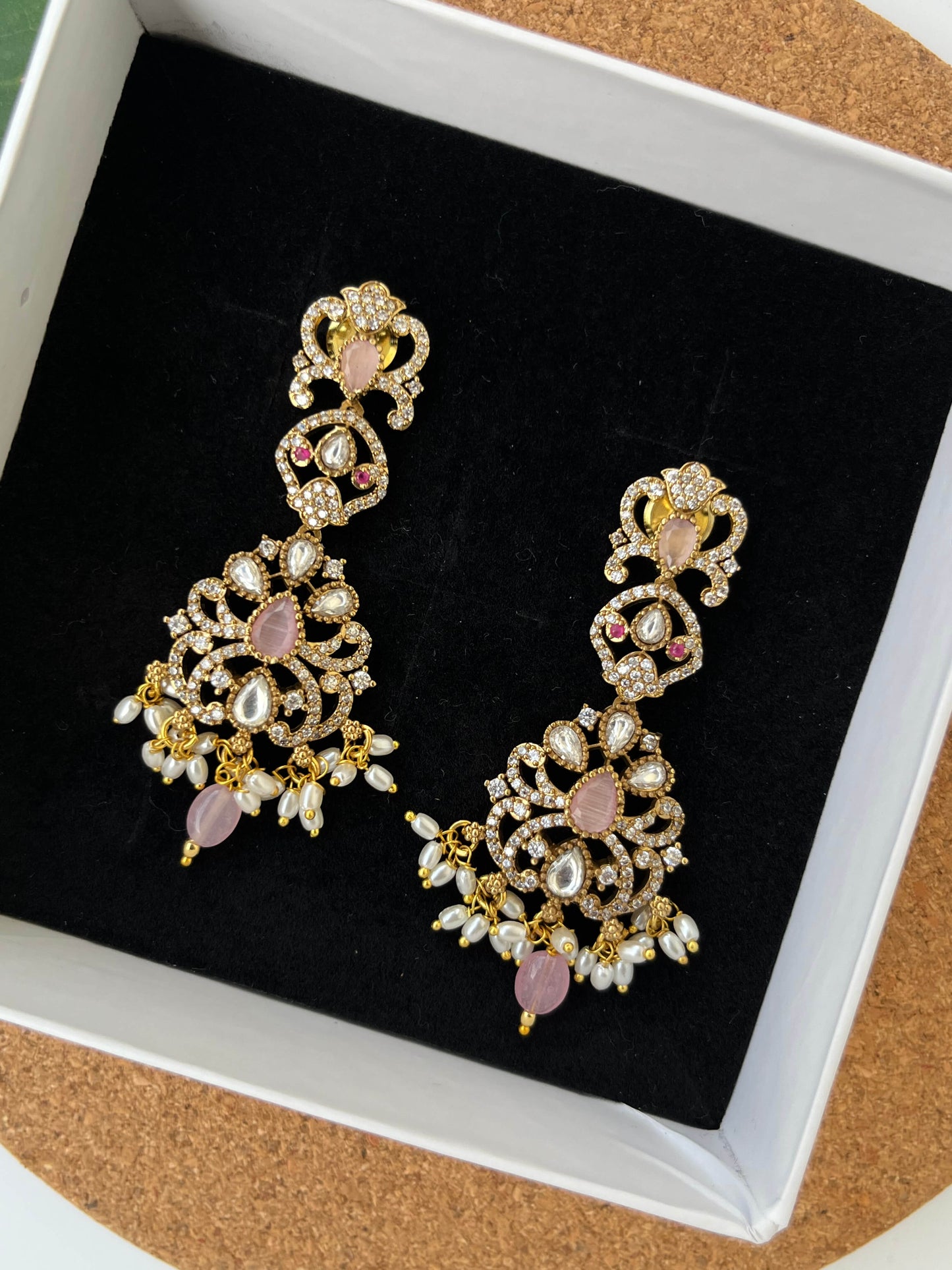 Victorian Dangler Earrings – Elegant Statement Earrings in Green, Pink & Mint