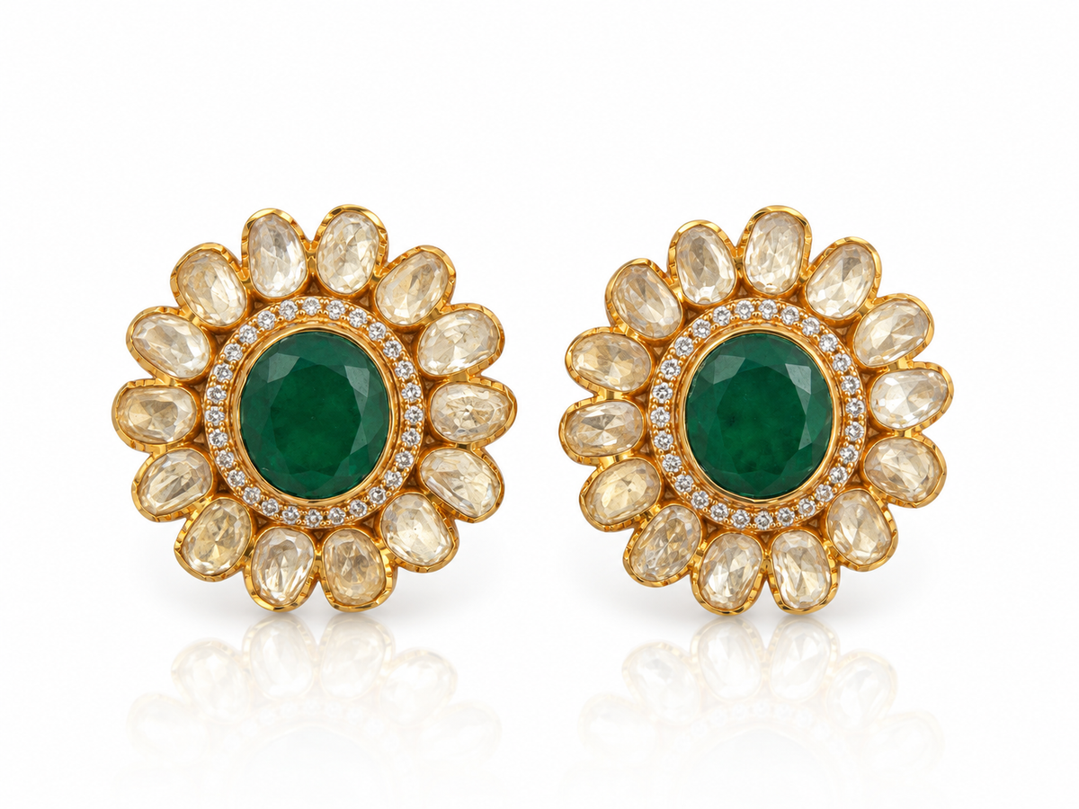 Kundan Polki Floral Halo Stud Earrings