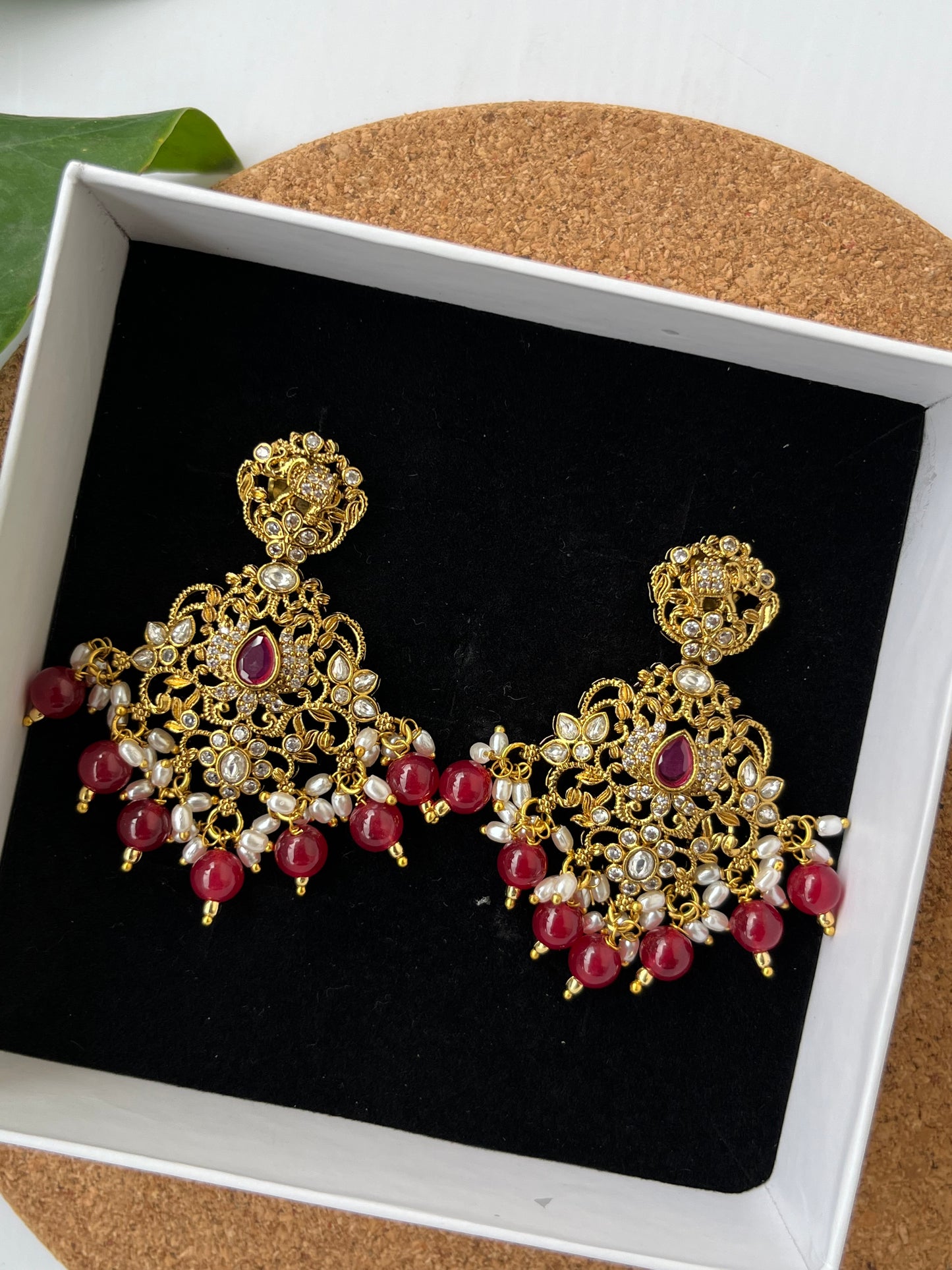Heavy Studded Danglers - Ruby, Green