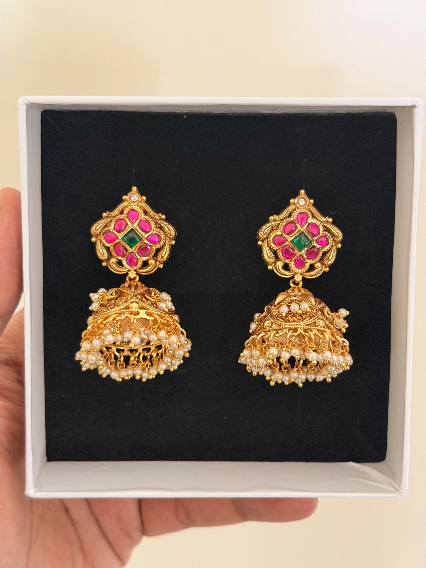 Uncut Stone Emerald Drop Earrings