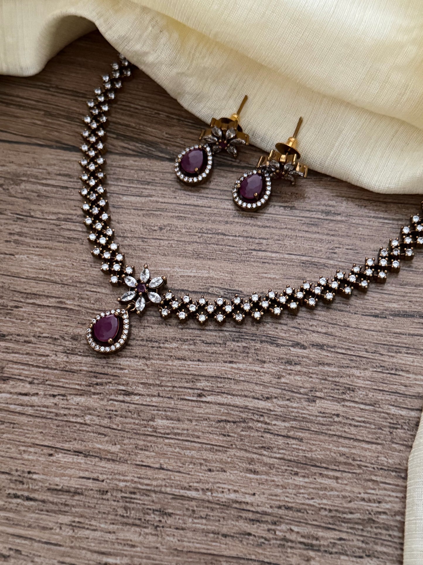 AD Drop Pendant Necklace Set – Sleek Design with Earrings | Party & Gift