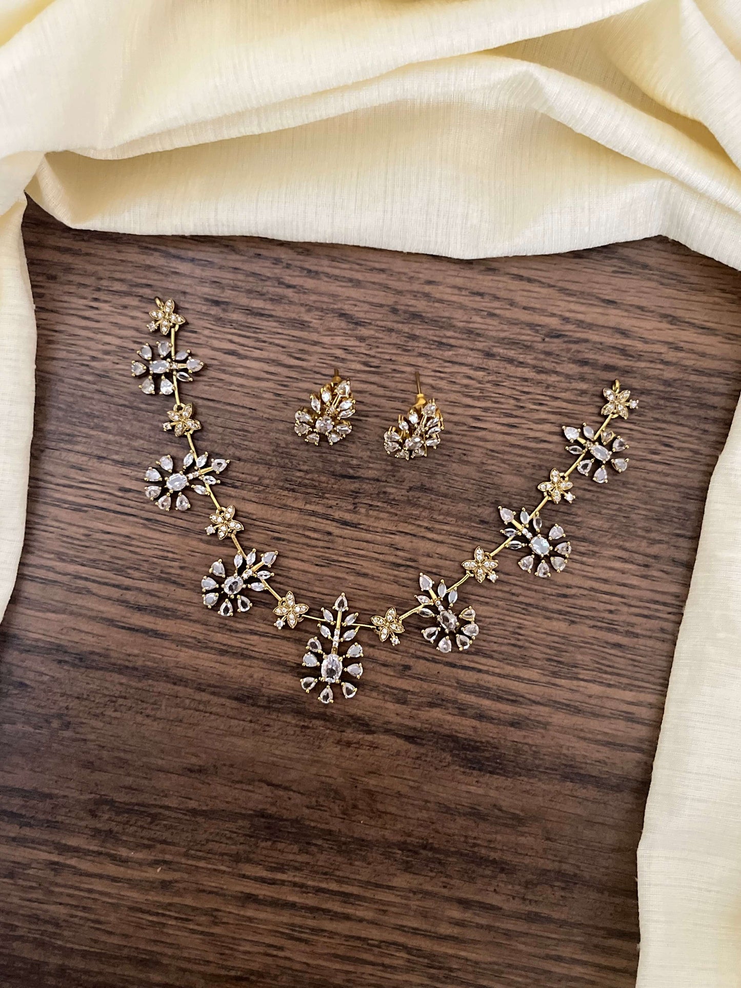 Diamond Look-Alike Floral Necklace Set with Earrings – Premium CZ Stones